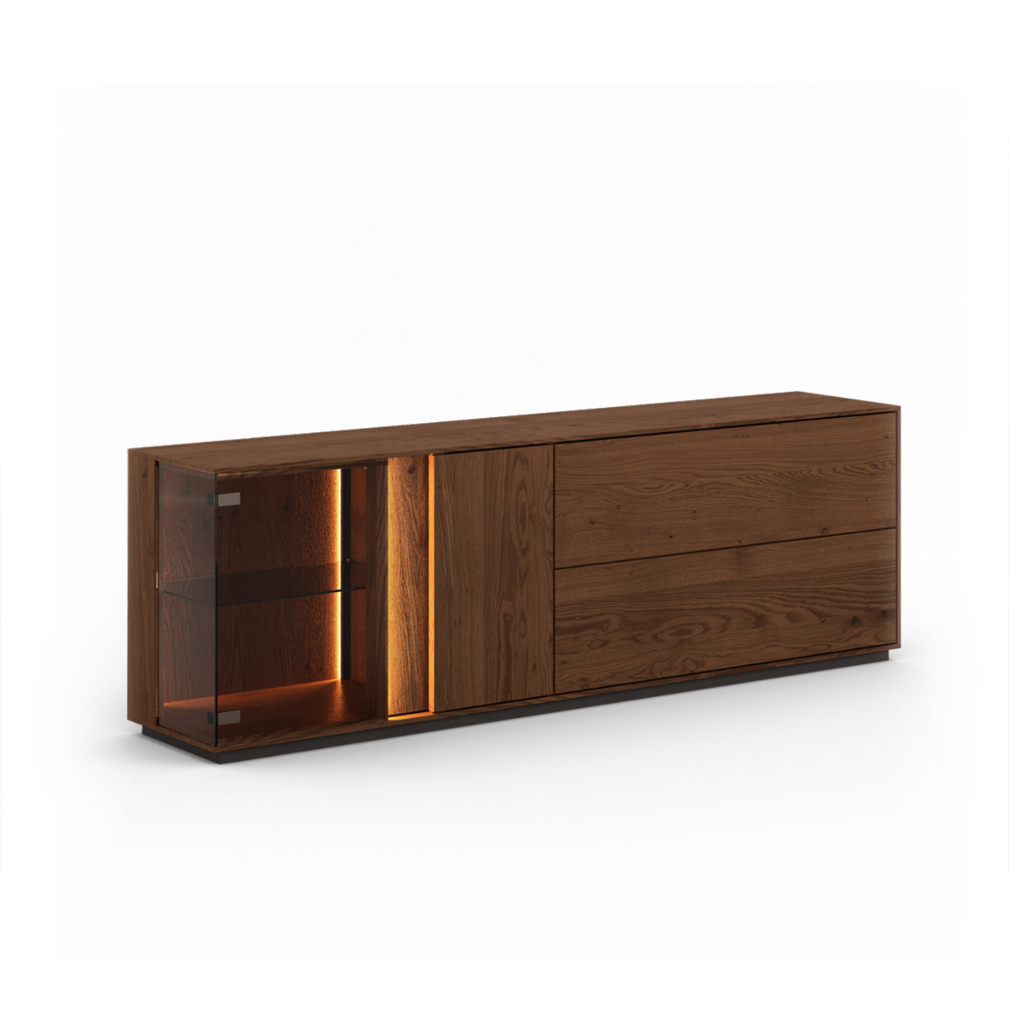 TV Kommode Collodi mit Glas, Material: Massivholz Eiche