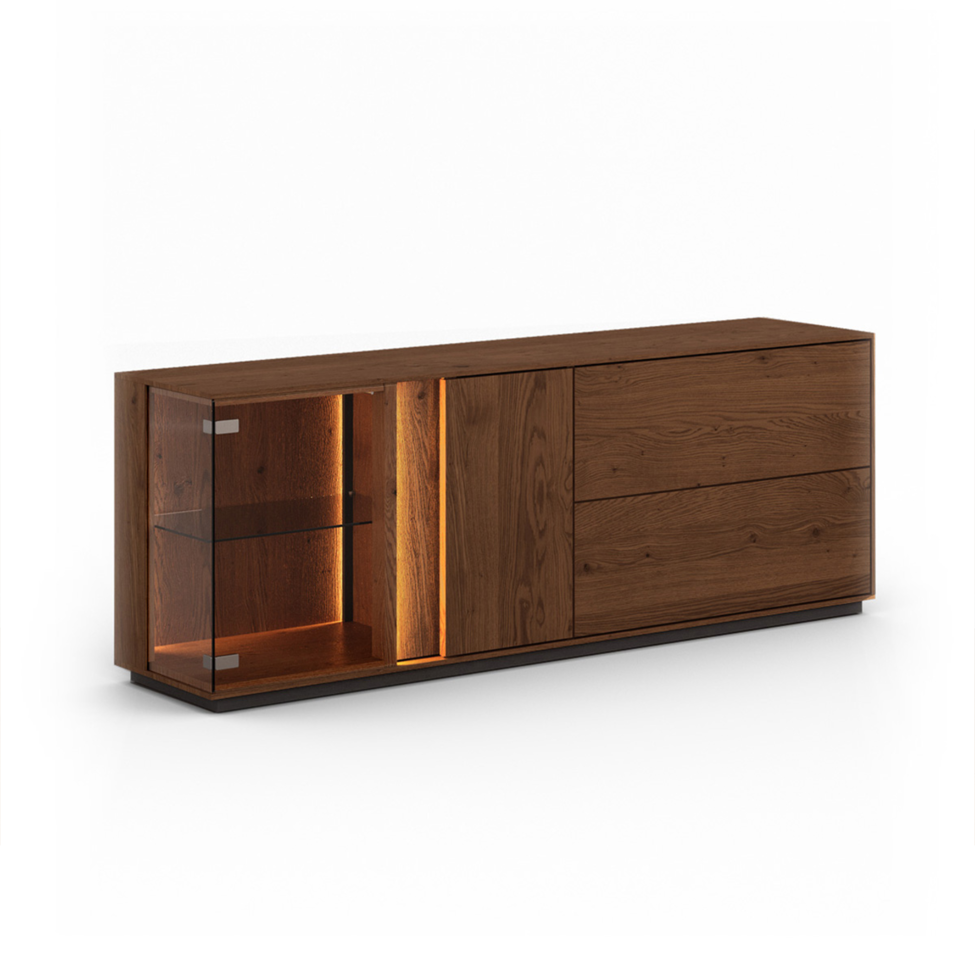 TV Kommode Collodi mit Glas, Material: Massivholz Eiche
