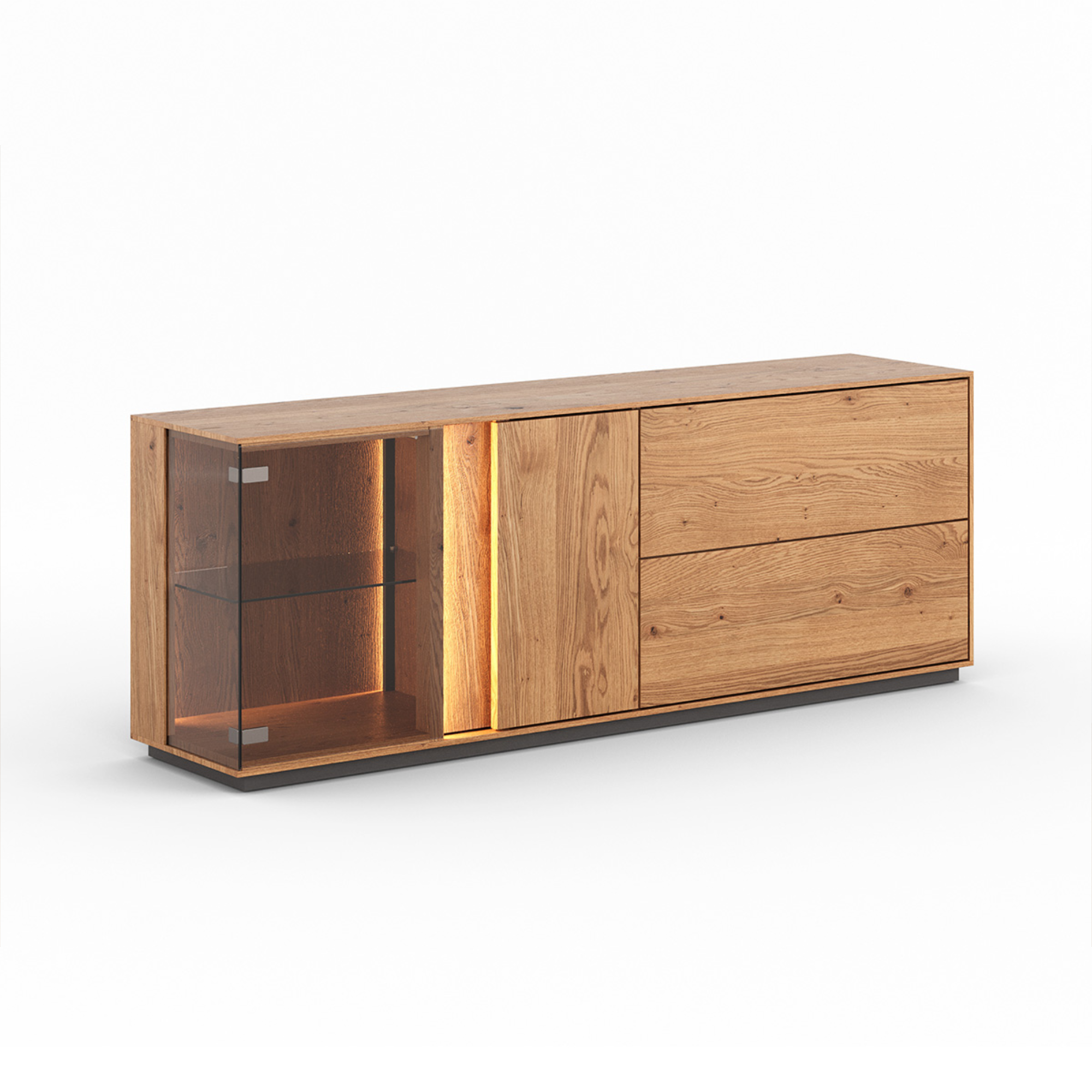 TV Kommode Collodi mit Glas, Material: Massivholz Eiche
