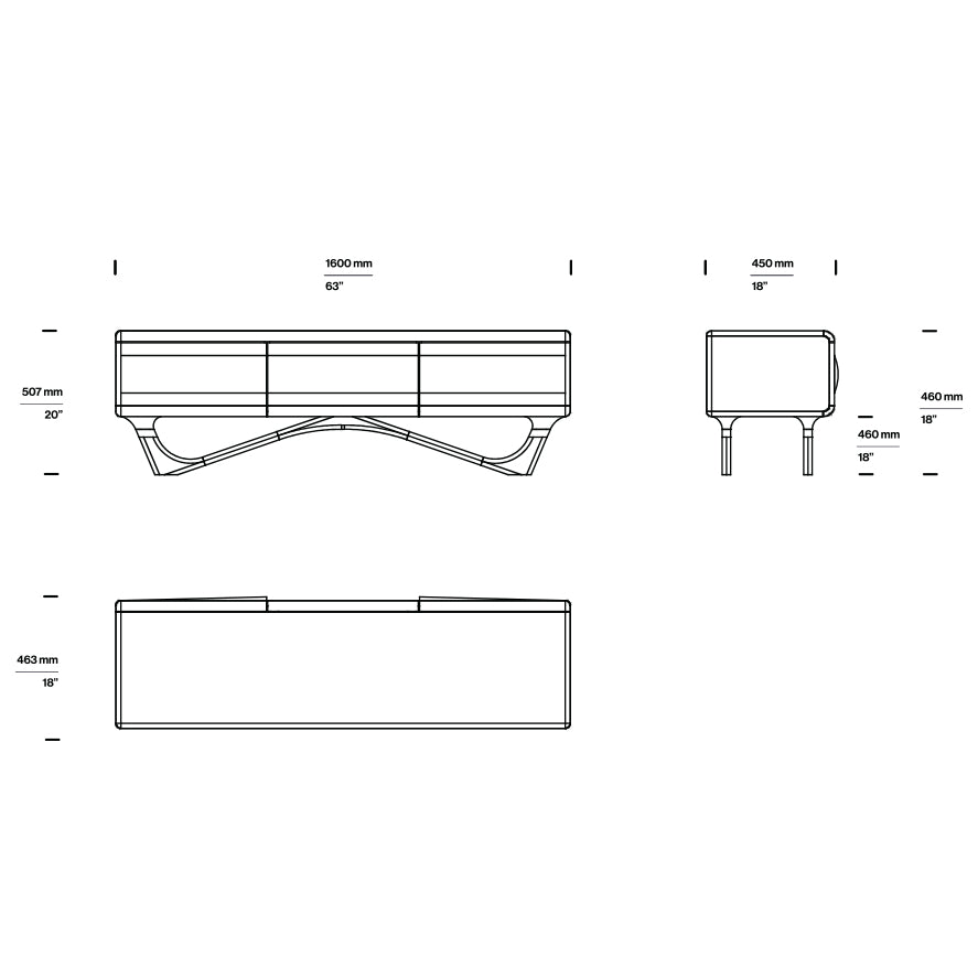 TV-Kommode Antoni 160x45 cm, Material: Massivholz Eiche