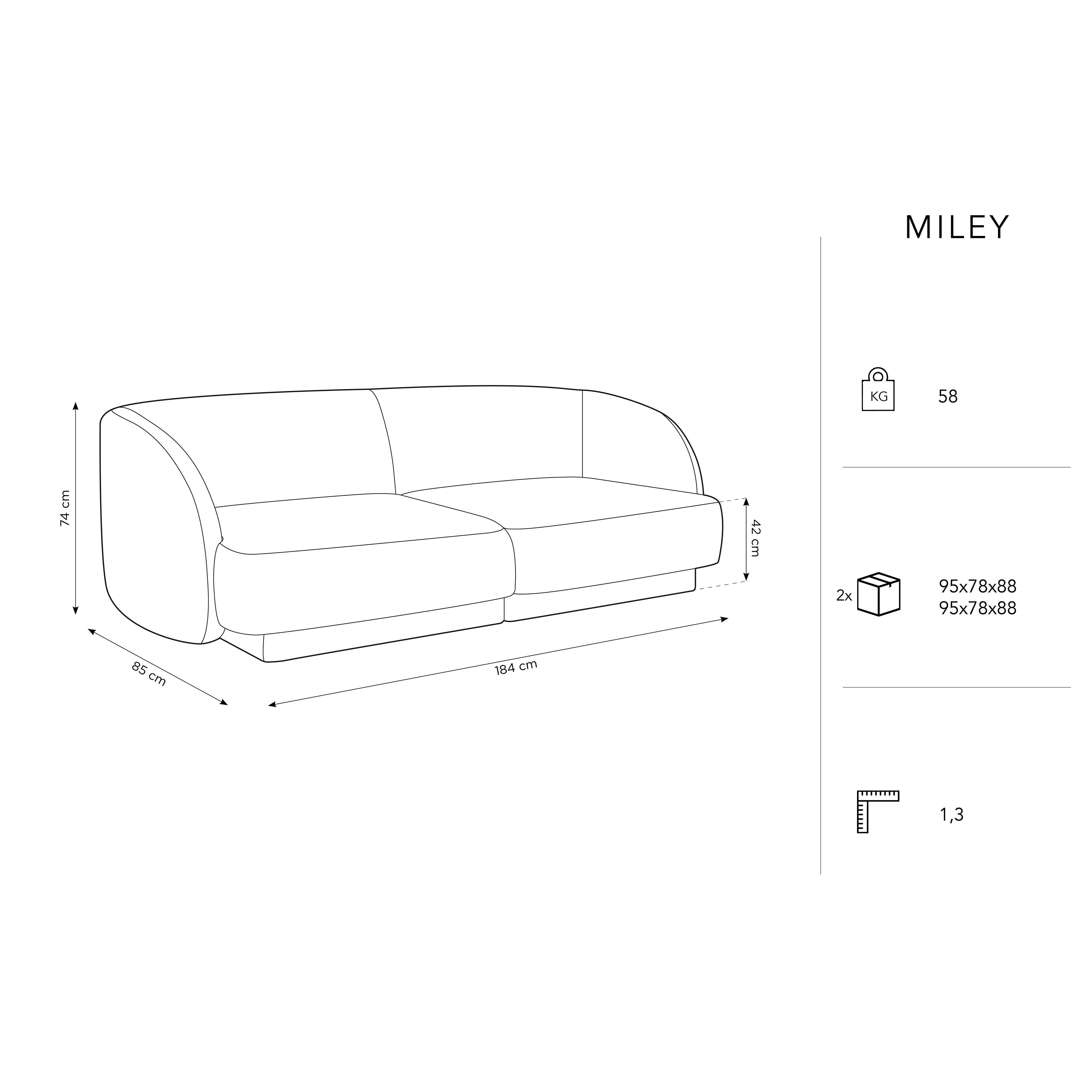 Zweisitzer Miley 180x90cm, Material: Samt
