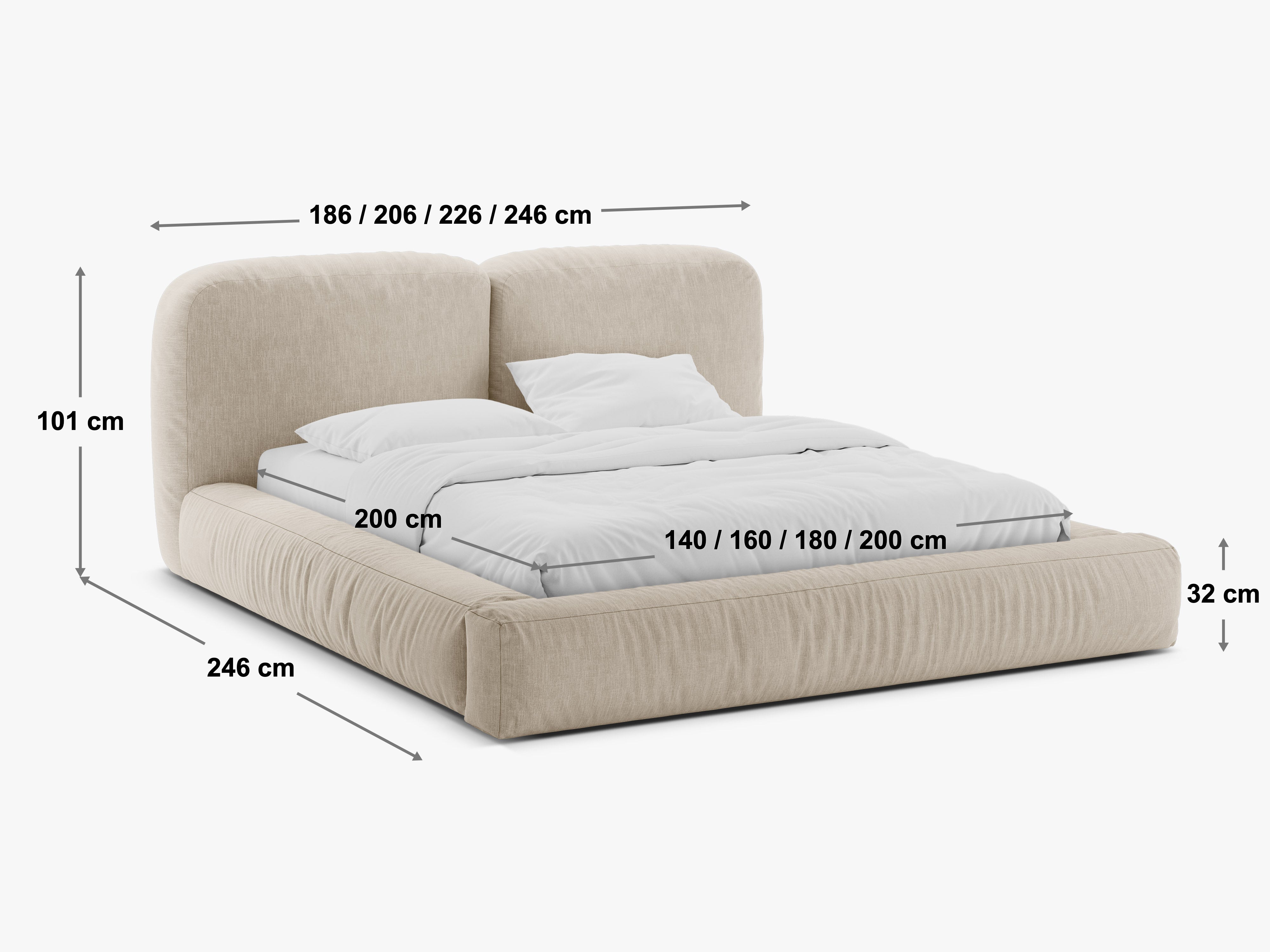 Bett Martina, Material: Bouclé