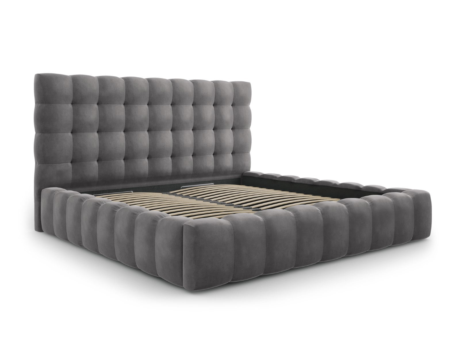 Mamaia Bettgestell mit Kopfteil und Bettkasten, Material: Samt