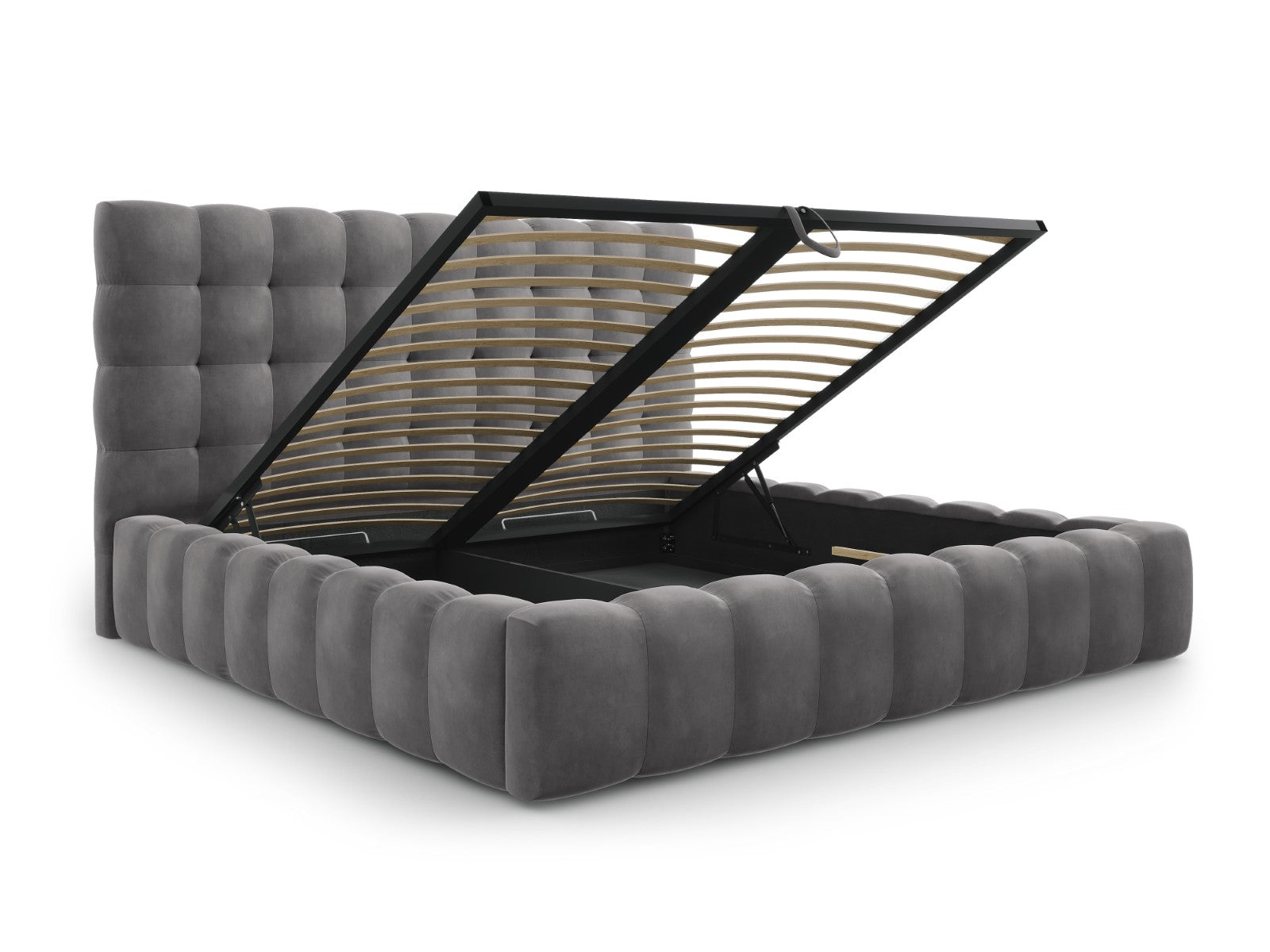 Mamaia Bettgestell mit Kopfteil und Bettkasten, Material: Samt
