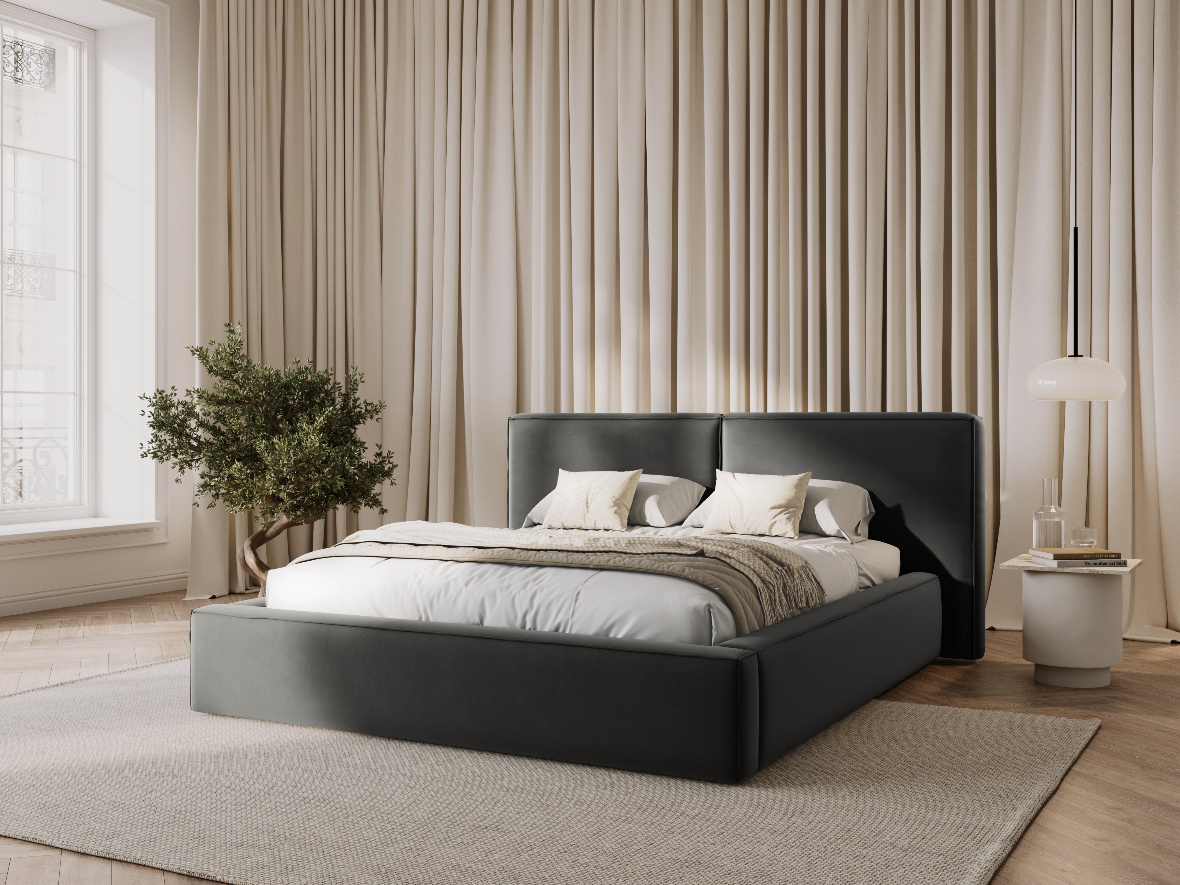 Jodie Bett mit Aufbewahrungsfach, Material: Samt