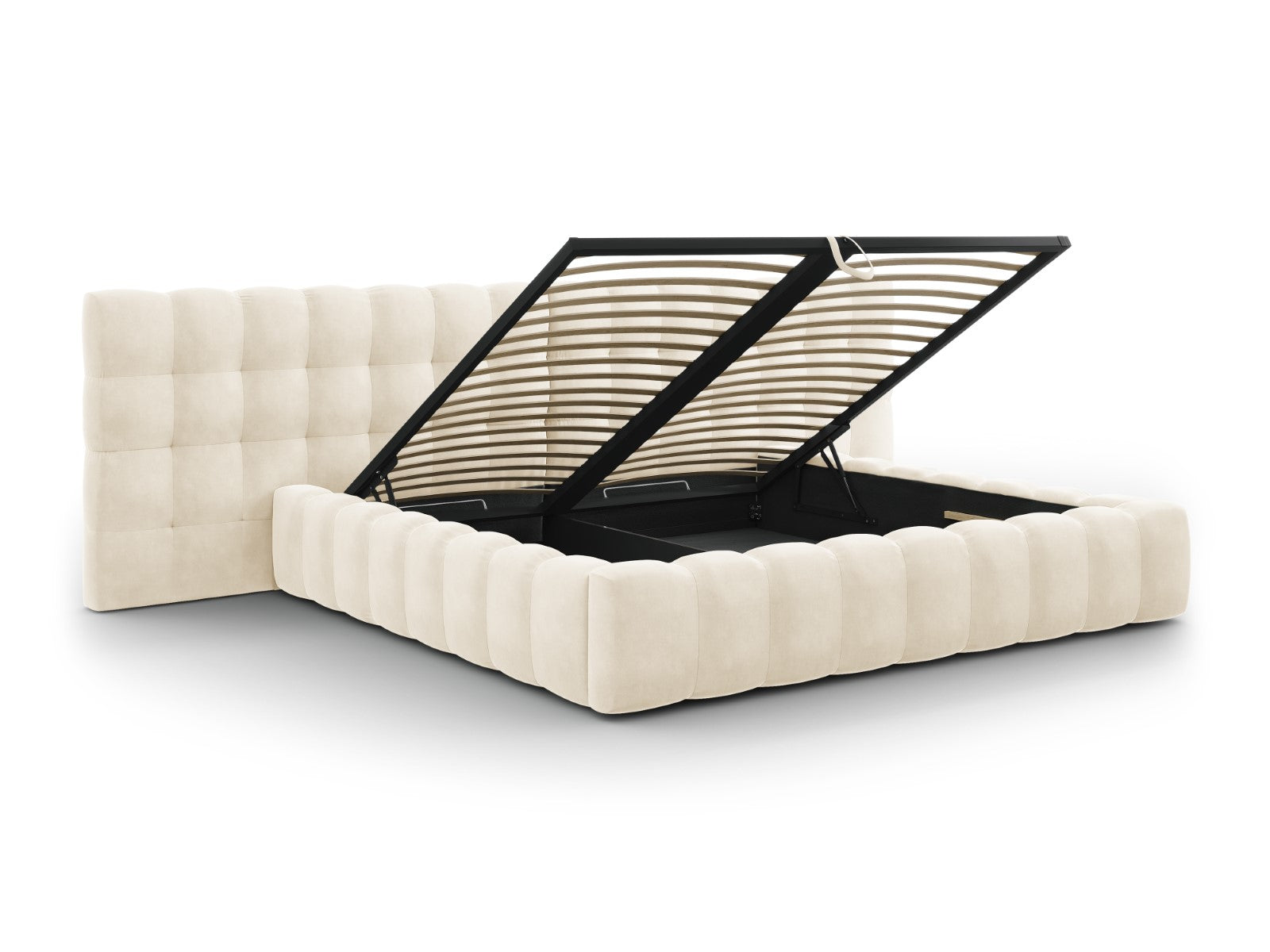 Mamaia Bettgestell mit doppeltem Kopfteil und Staufach