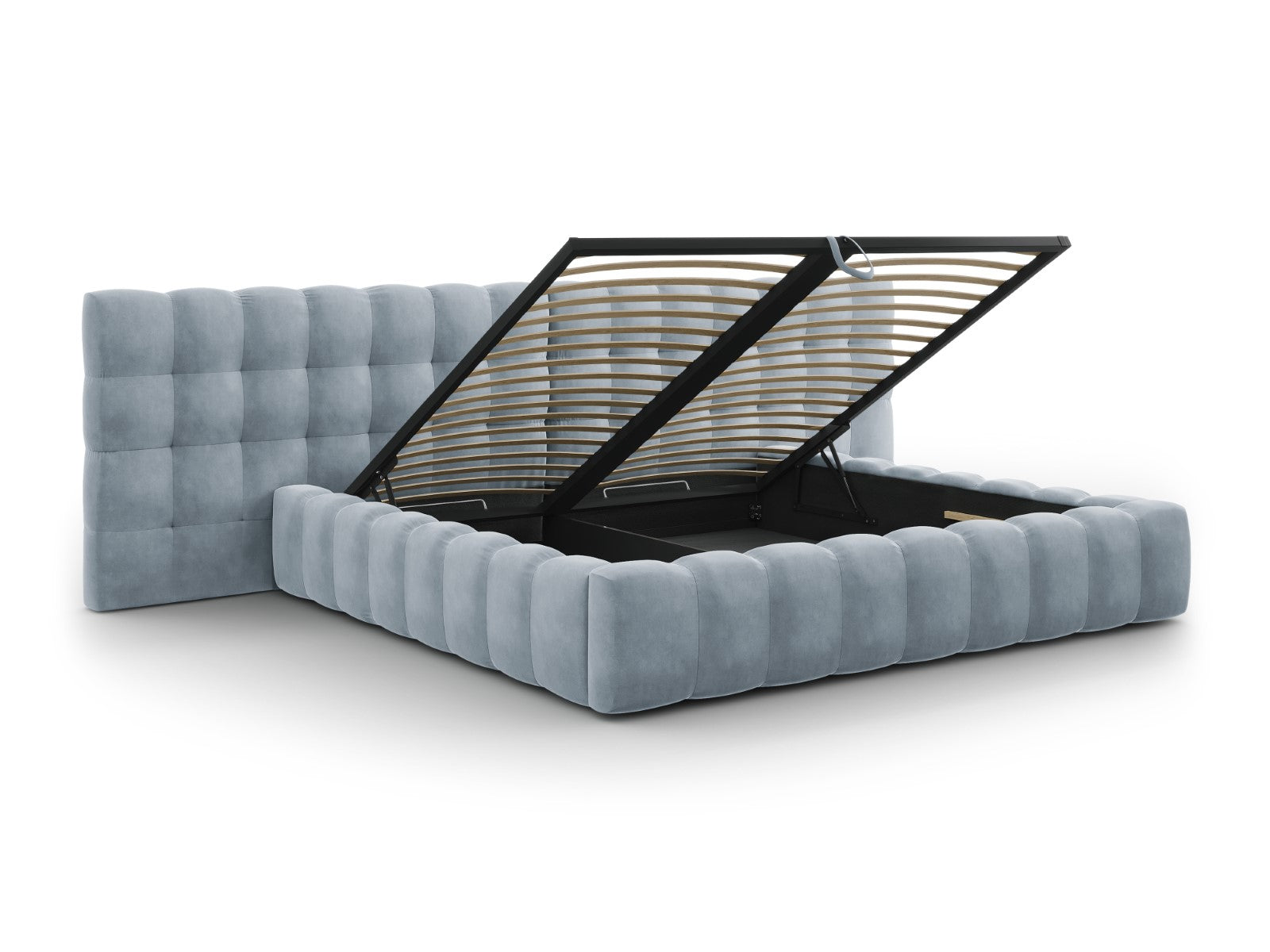 Mamaia Bettgestell mit doppeltem Kopfteil und Staufach