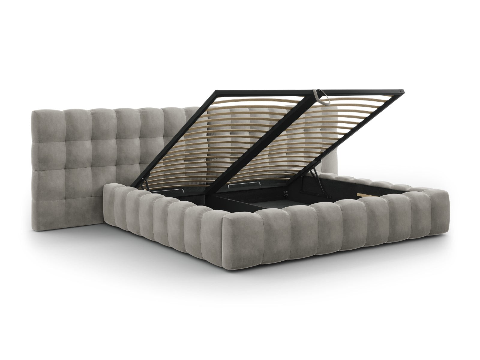 Mamaia Bettgestell mit doppeltem Kopfteil und Staufach