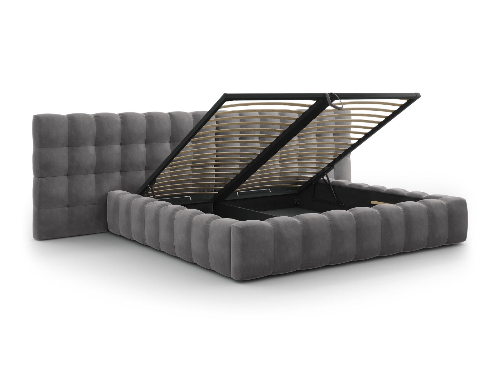 Mamaia Bettgestell mit doppeltem Kopfteil und Staufach