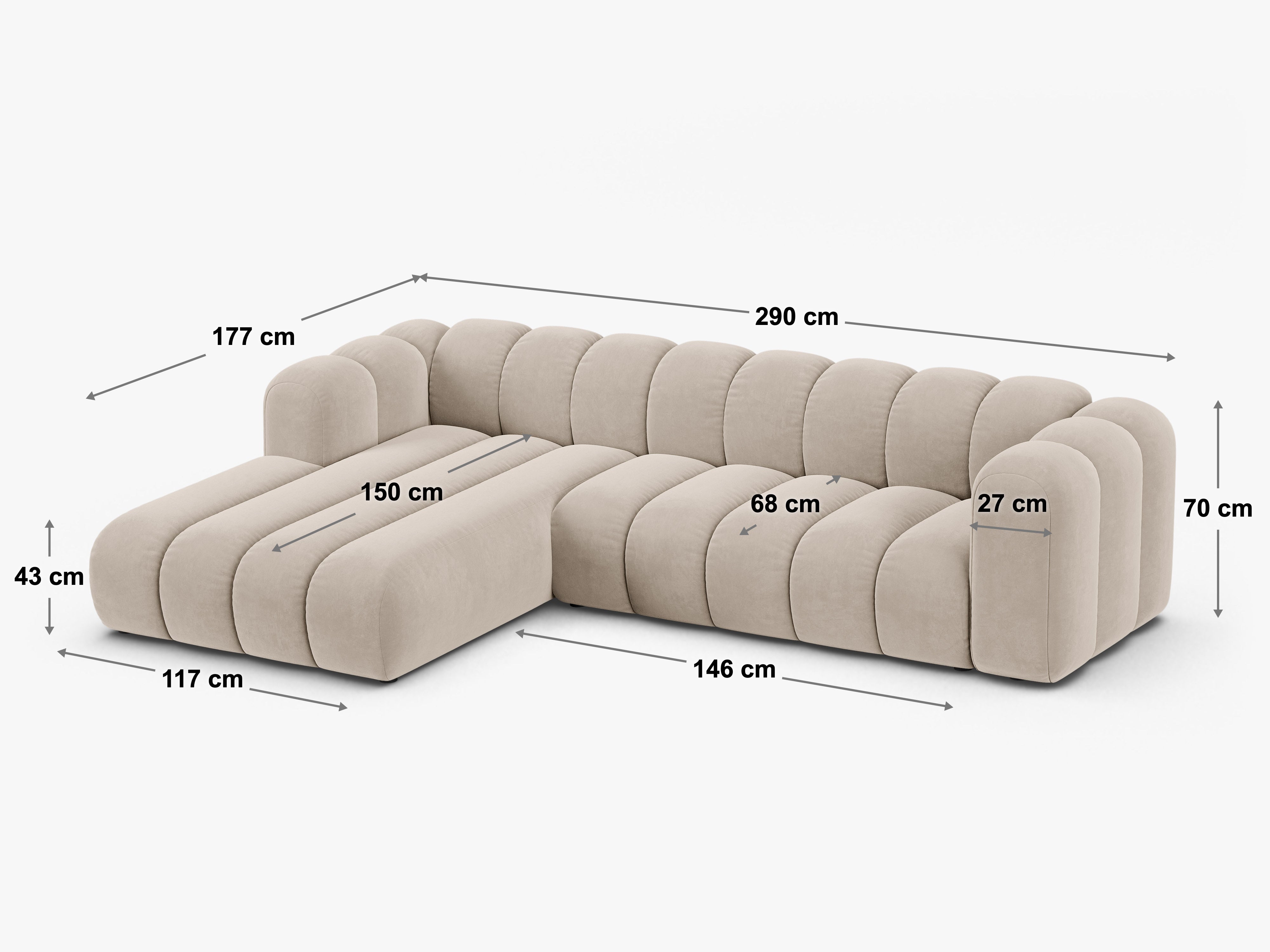 Ecksofa Lupine 290x177cm, Material: Chenille Eden