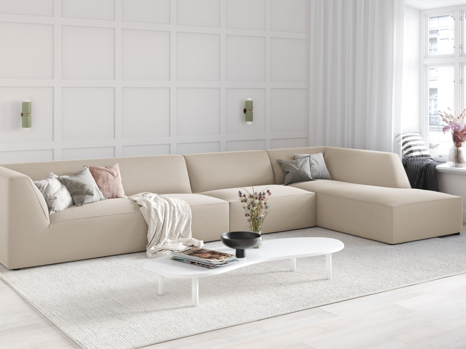 Ecksofa Ruby, 5 Sitze, 366x180cm, Material: Samt