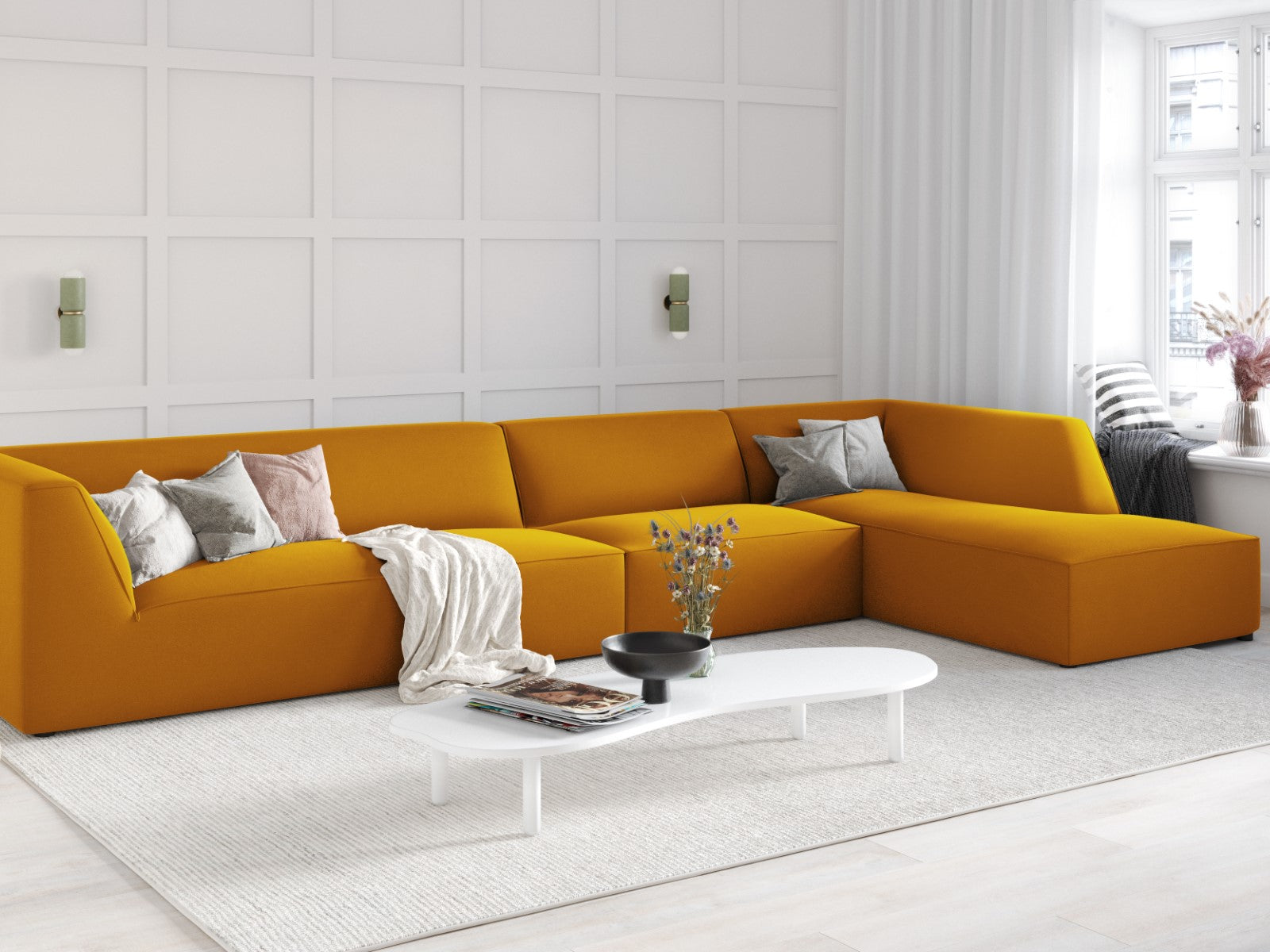 Ecksofa Ruby, 5 Sitze, 366x180cm, Material: Samt