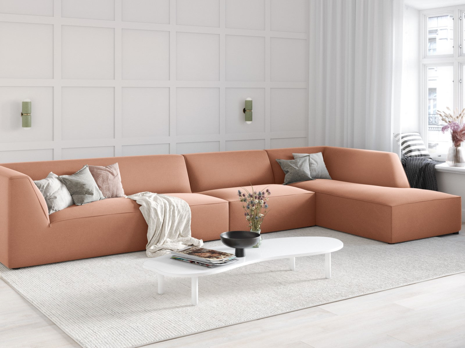 Ecksofa Ruby, 5 Sitze, 366x180cm, Material: Samt