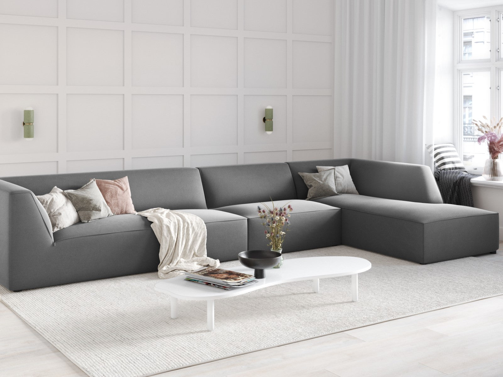 Ecksofa Ruby, 5 Sitze, 366x180cm, Material: Samt