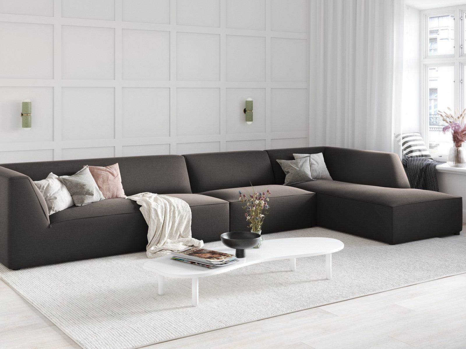 Ecksofa Ruby, 5 Sitze, 366x180cm, Material: Samt
