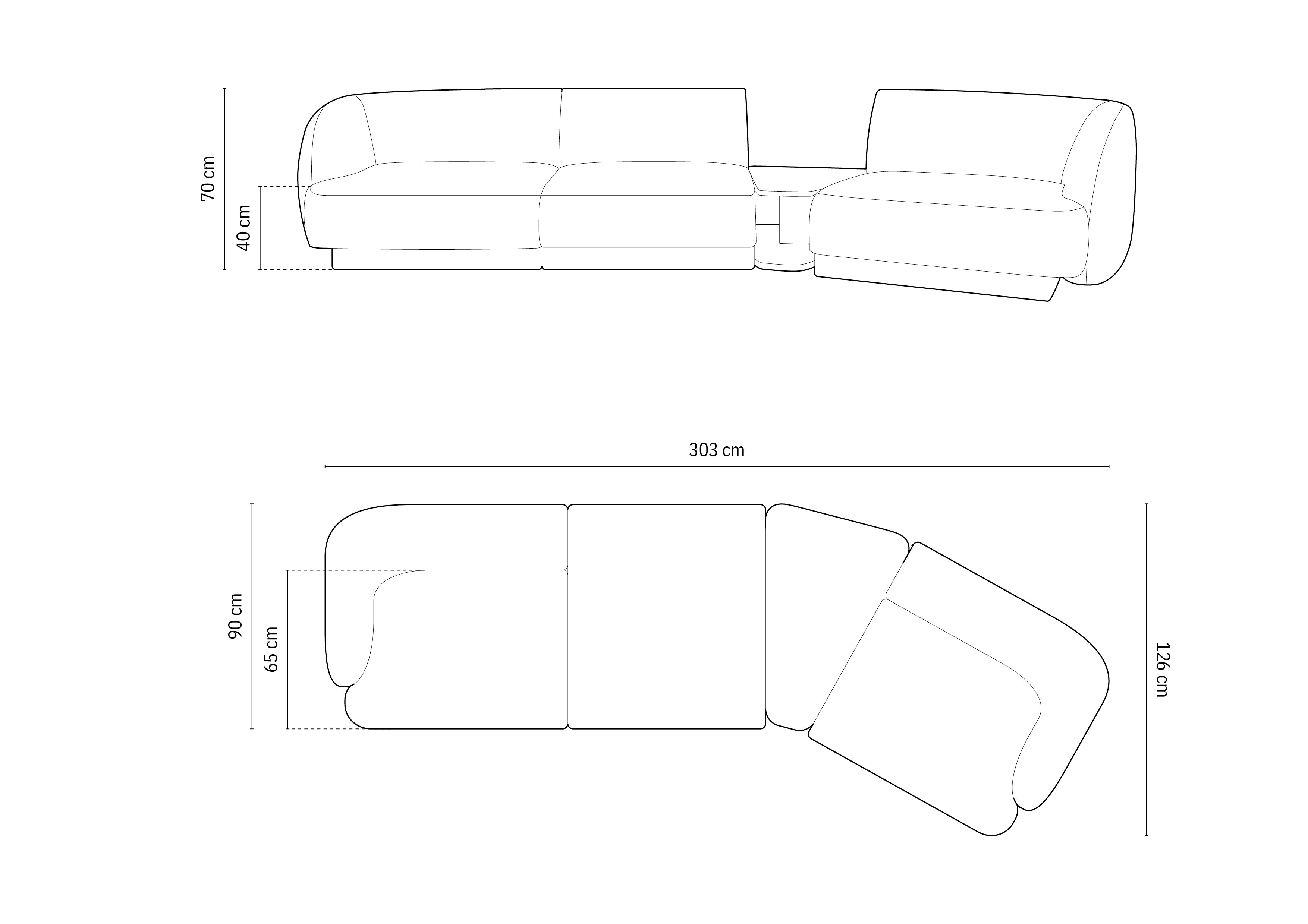 Sitzgarnitur Miley 303x126cm, Material: Samt