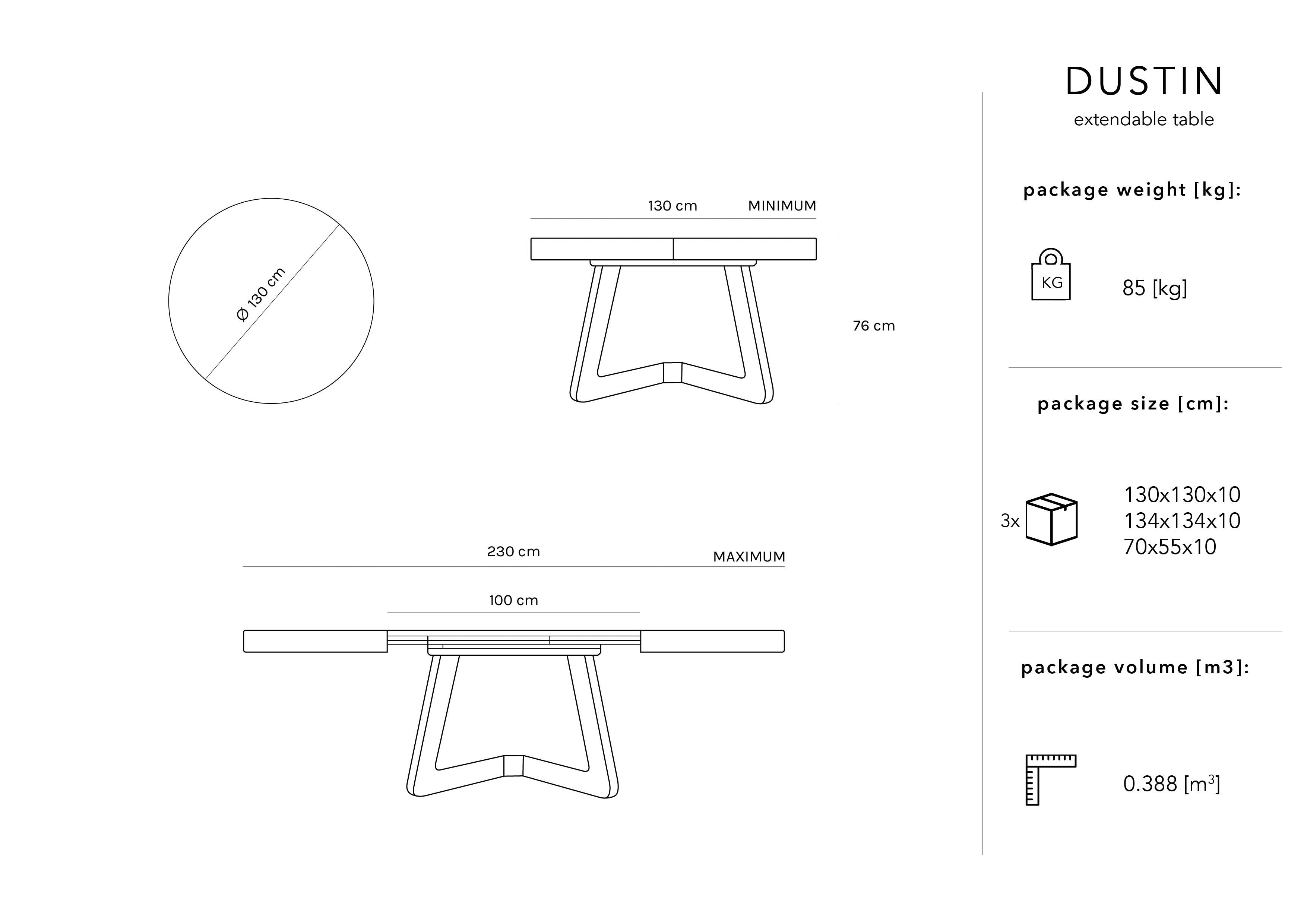 Ausziehbarer Esstisch Dustin 130/230x130cm, Material: Eiche 