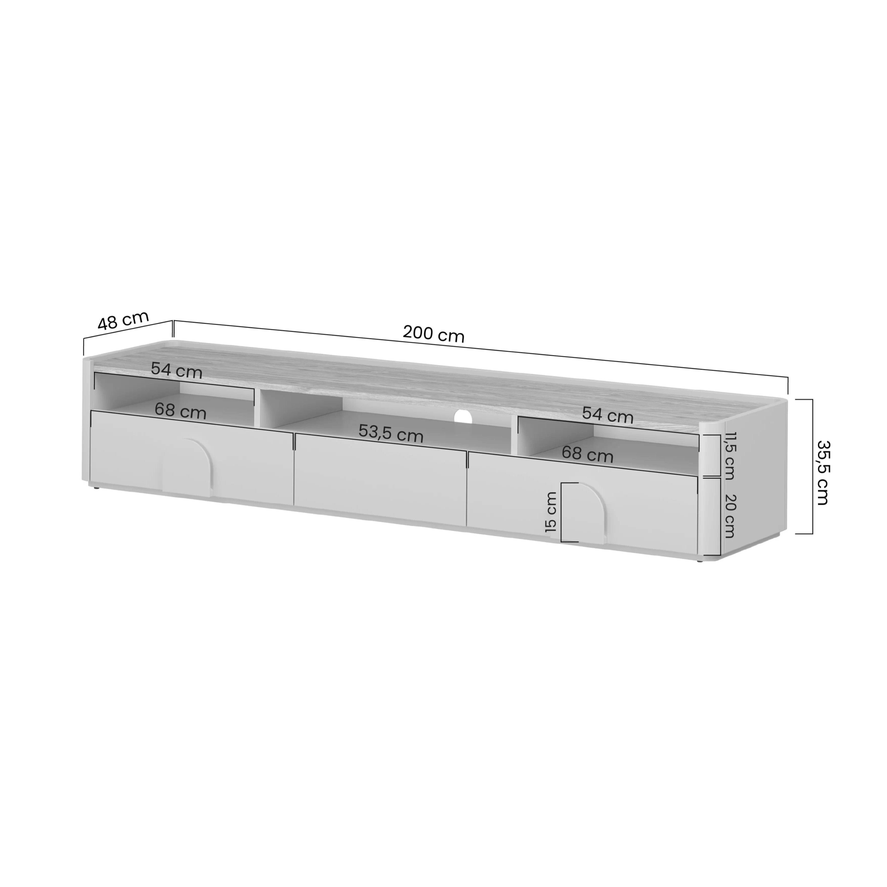 TV Kommode Amilio 200 cm, Material: MDF