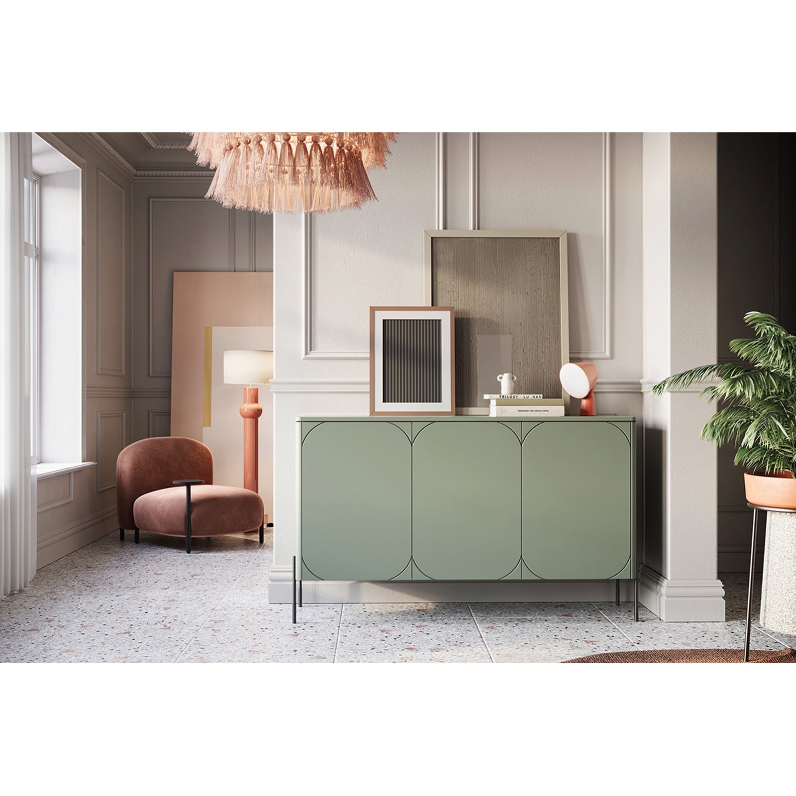 Sonatia Kommode 150cm, 3 Türen und 4 Schubladen, Material: MDF