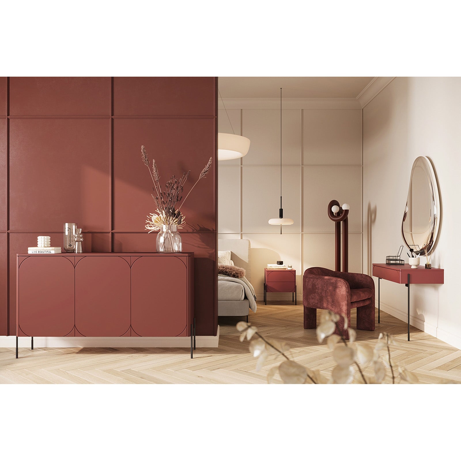 Sonatia Kommode 150cm, 3 Türen und 4 Schubladen, Material: MDF