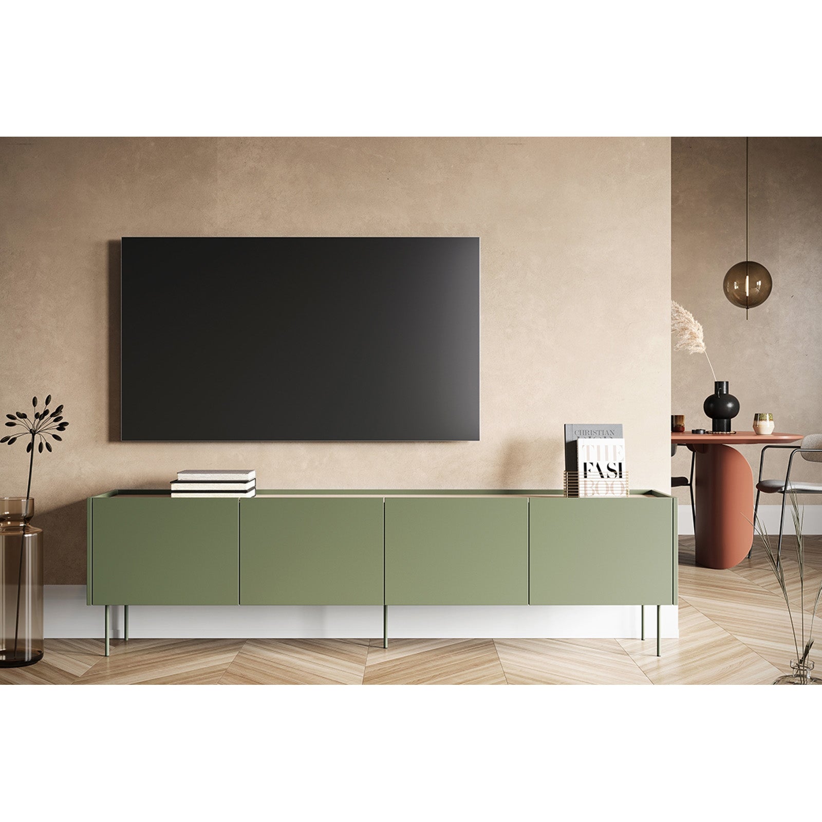 TV Kommode Desin 220cm, 4 Türen und 1 Schublade, Material: MDF 