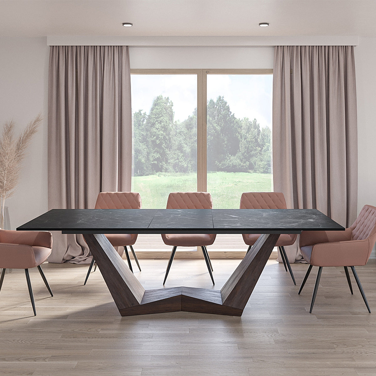 Esstisch Bonucci 200/250x98cm, Material: Gehärtetes Glas, Keramik