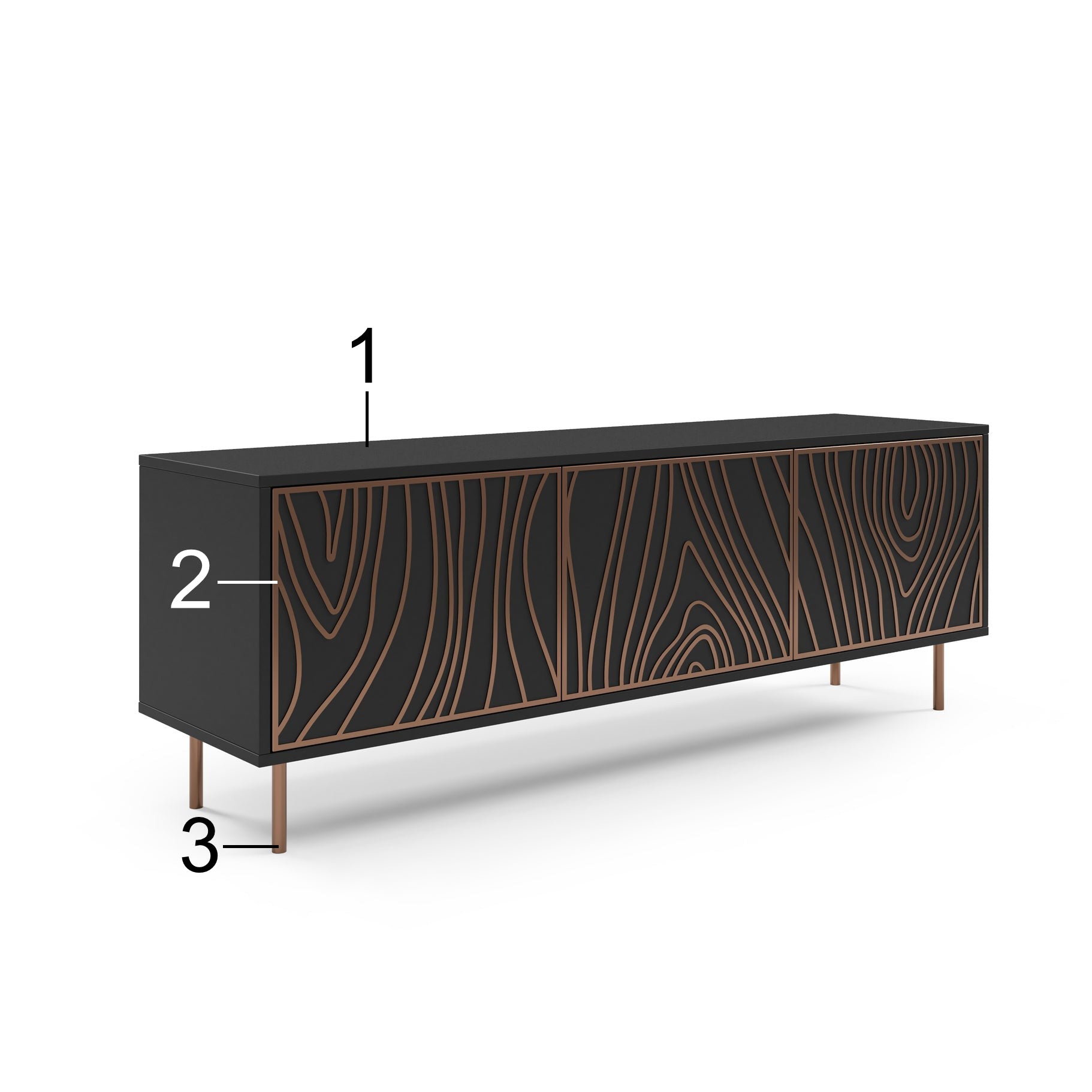 TV Kommode Tivaro 161x38cm, Material: Laminierte Platte