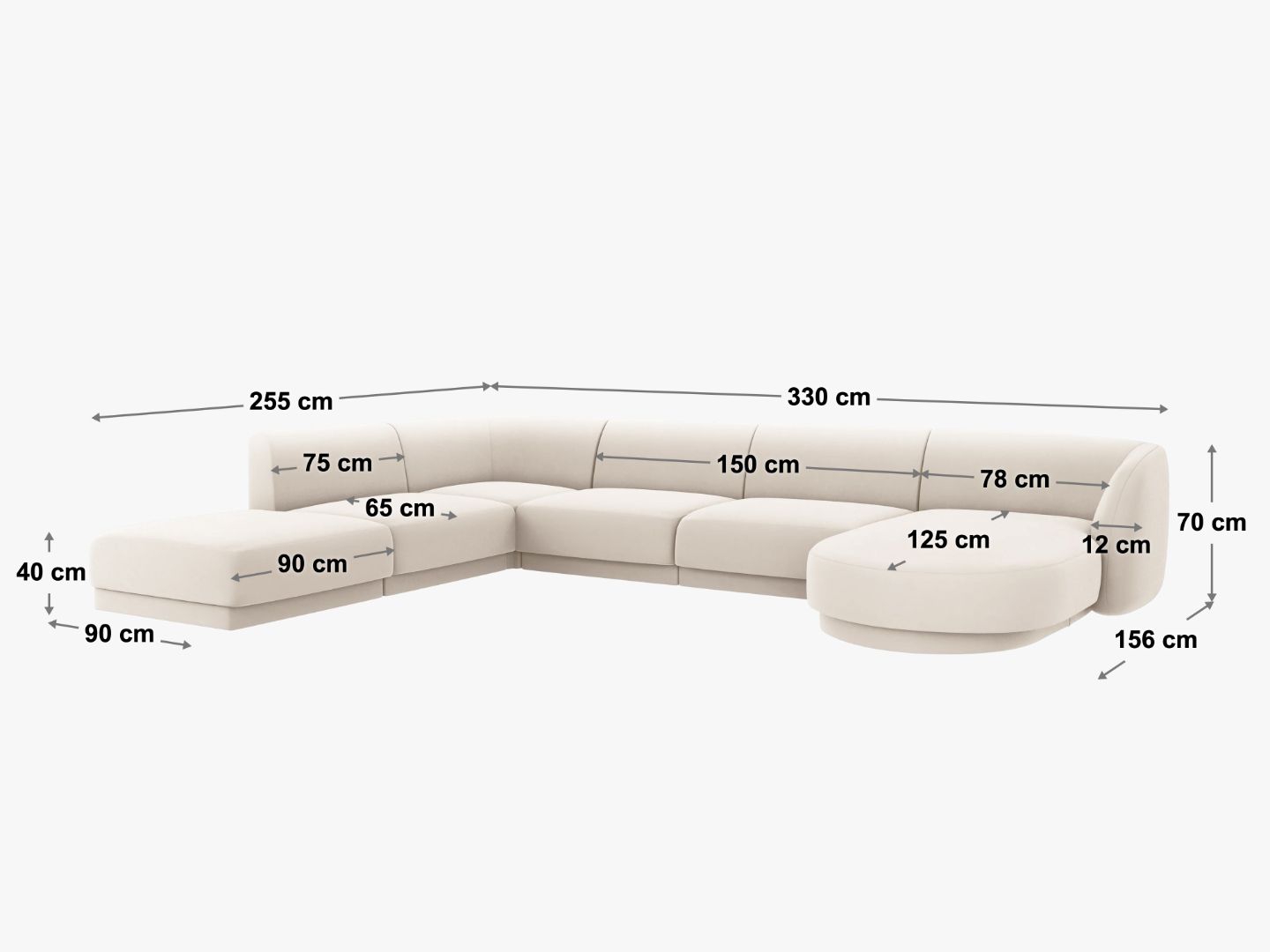 Ecksofa Miley Panoramic, 330x255cm, Material: Boucle