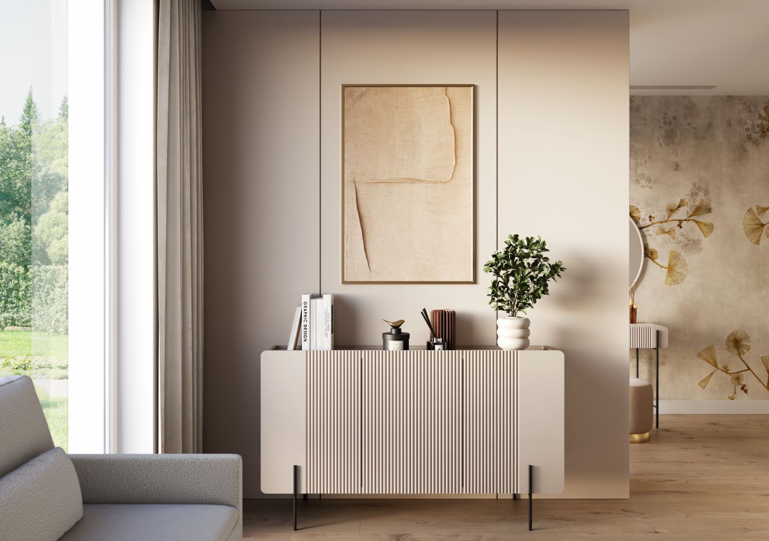 Malmi Kommode 150 cm, 3 Türen und 3 Einlegeböden, Material: MDF