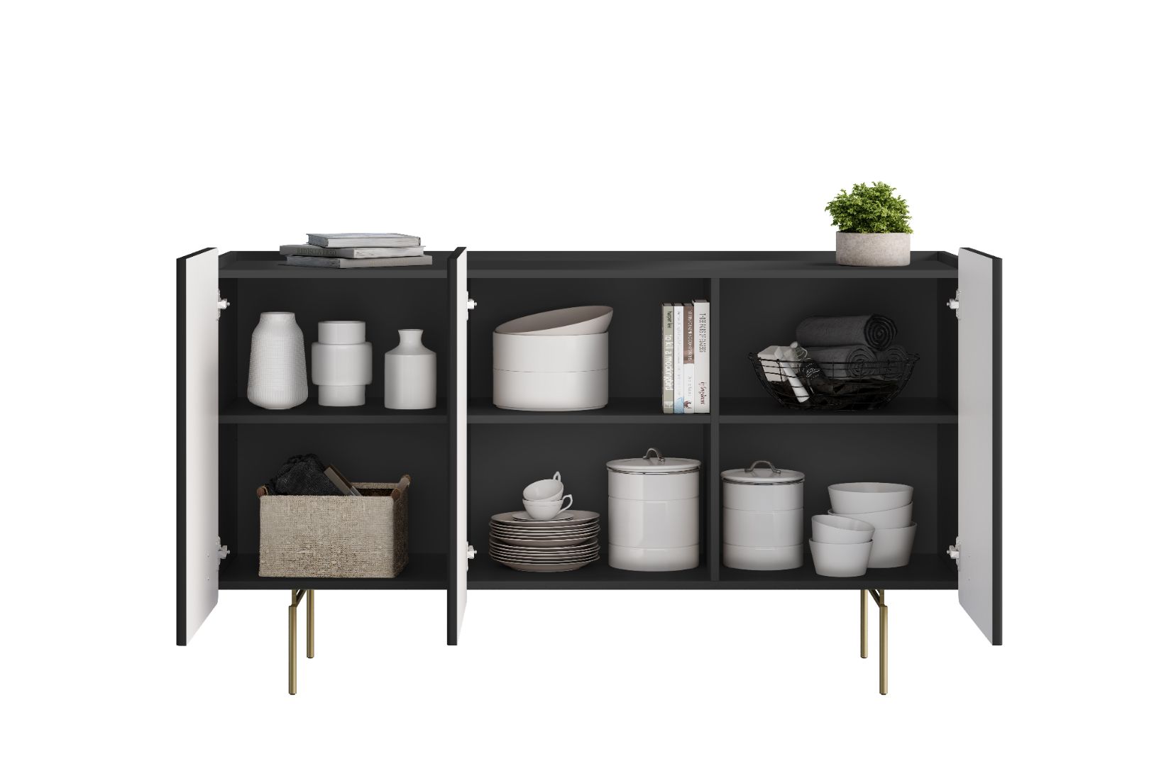 Malmi Kommode 150 cm, 3 Türen und 3 Einlegeböden, Material: MDF