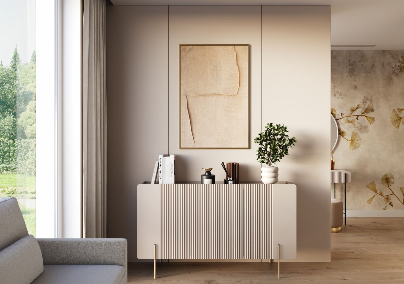 Malmi Kommode 150 cm, 3 Türen und 3 Einlegeböden, Material: MDF