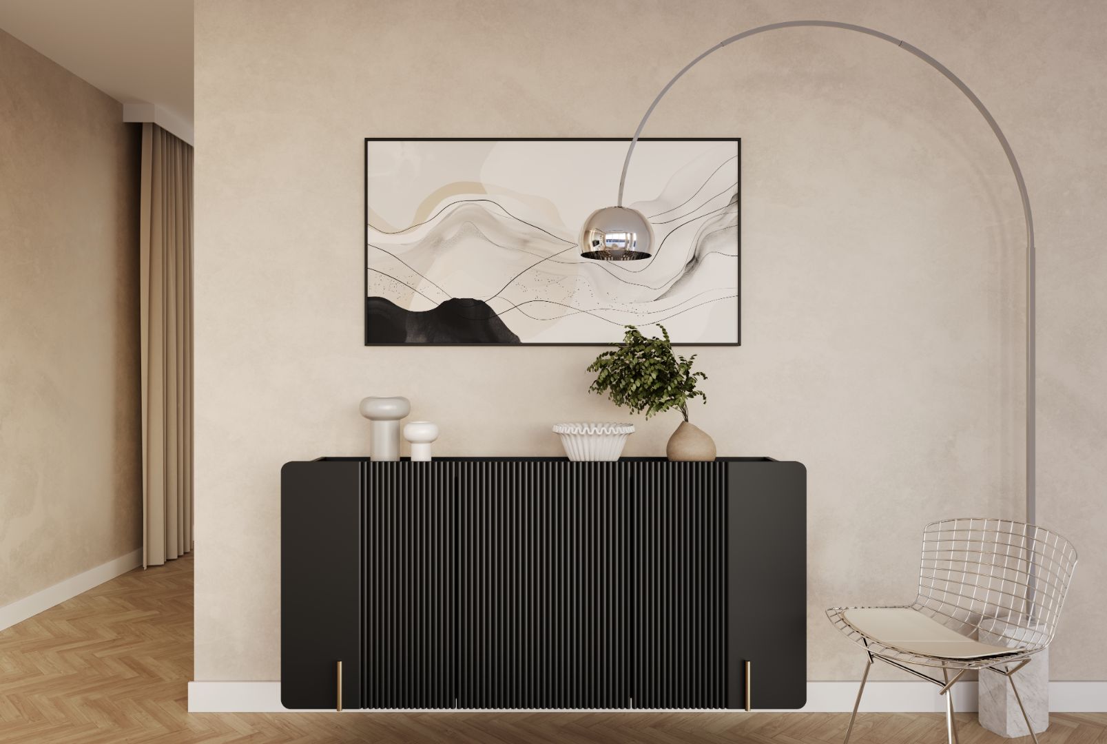 Malmi Kommode 150 cm, 3 Türen und 3 Einlegeböden, Material: MDF