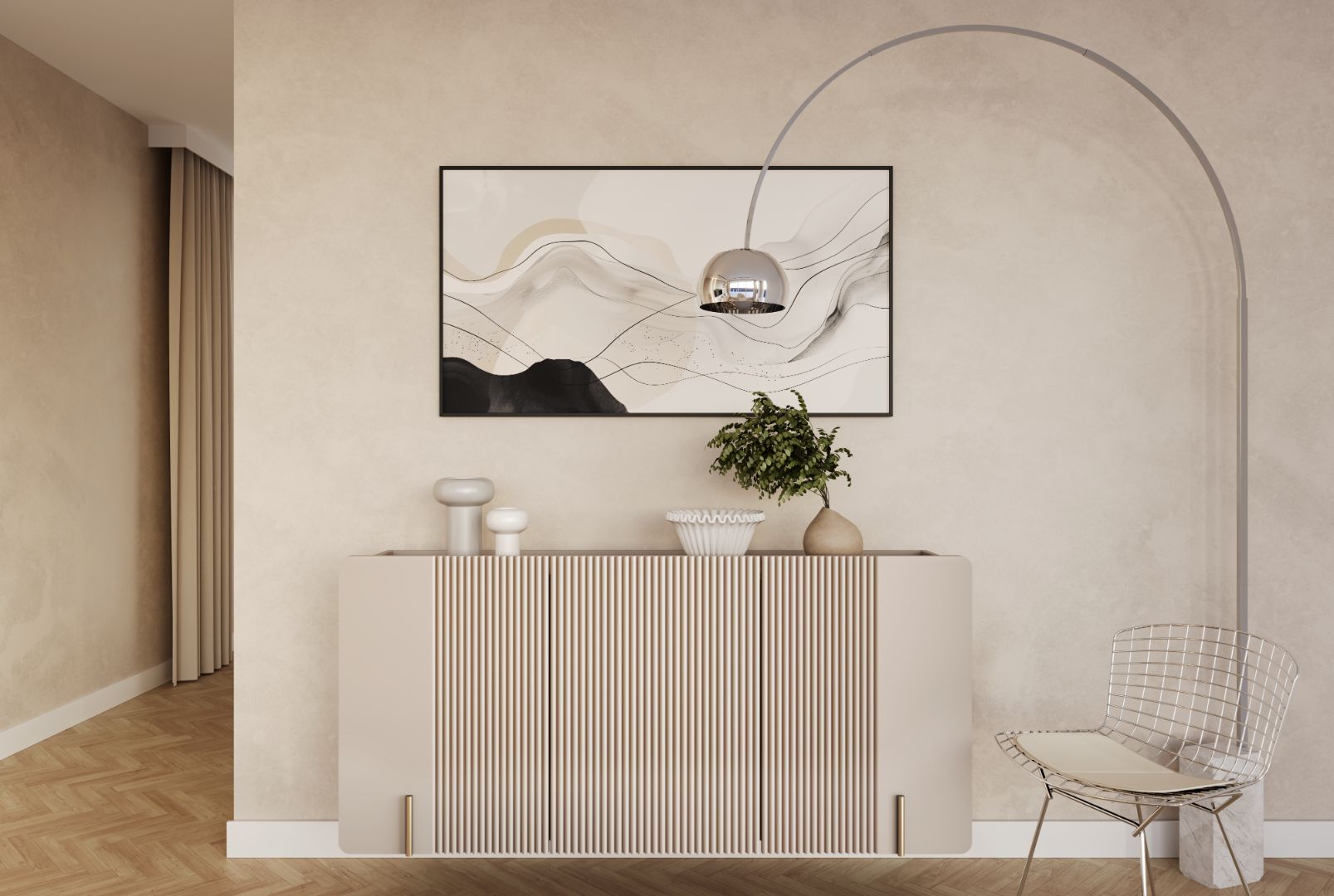 Malmi Kommode 150 cm, 3 Türen und 3 Einlegeböden, Material: MDF