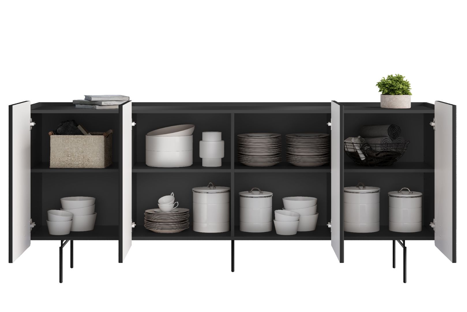 Malmi Kommode 200 cm, 4 Türen und 4 Einlegeböden, Material: MDF