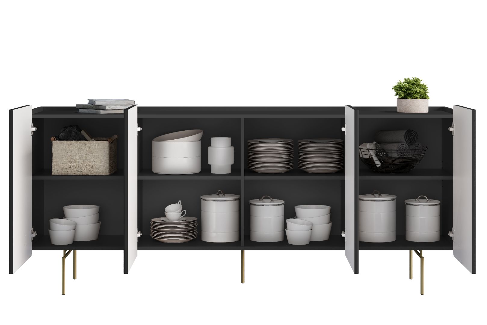 Malmi Kommode 200 cm, 4 Türen und 4 Einlegeböden, Material: MDF