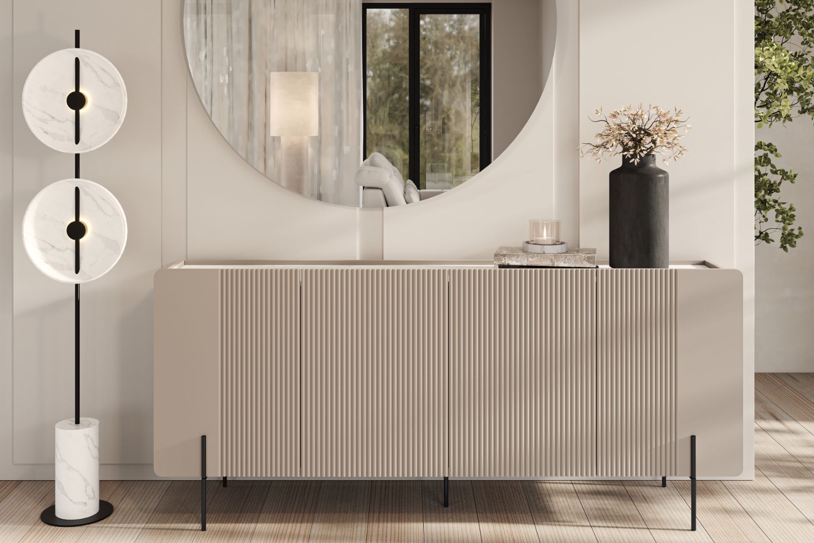 Malmi Kommode 200 cm, 4 Türen und 4 Einlegeböden, Material: MDF