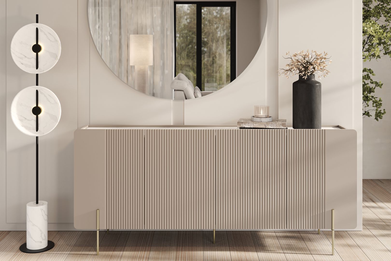 Malmi Kommode 200 cm, 4 Türen und 4 Einlegeböden, Material: MDF