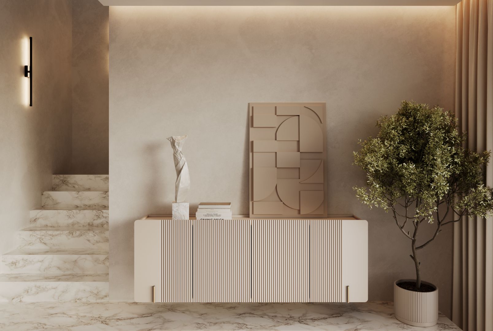 Malmi Kommode 200 cm, 4 Türen und 4 Einlegeböden, Material: MDF