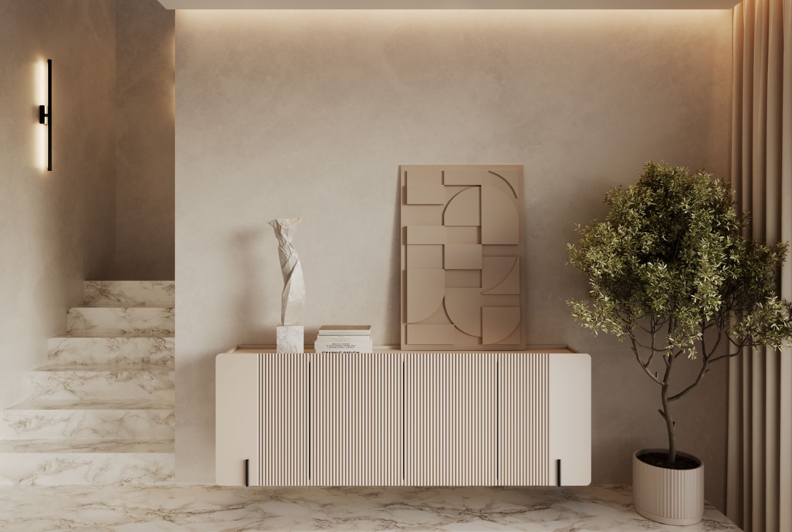 Malmi Kommode 200 cm, 4 Türen und 4 Einlegeböden, Material: MDF