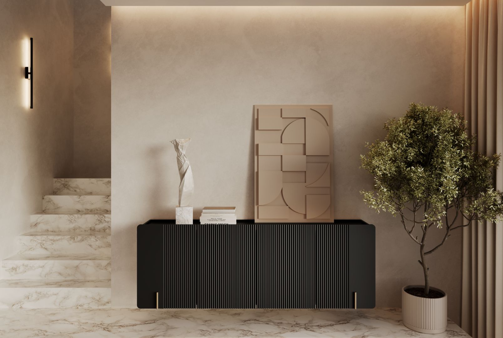 Malmi Kommode 200 cm, 4 Türen und 4 Einlegeböden, Material: MDF