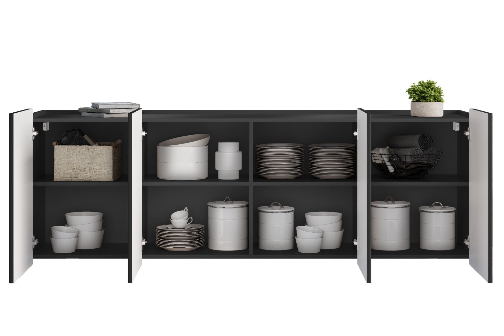 Malmi Kommode 200 cm, 4 Türen und 4 Einlegeböden, Material: MDF