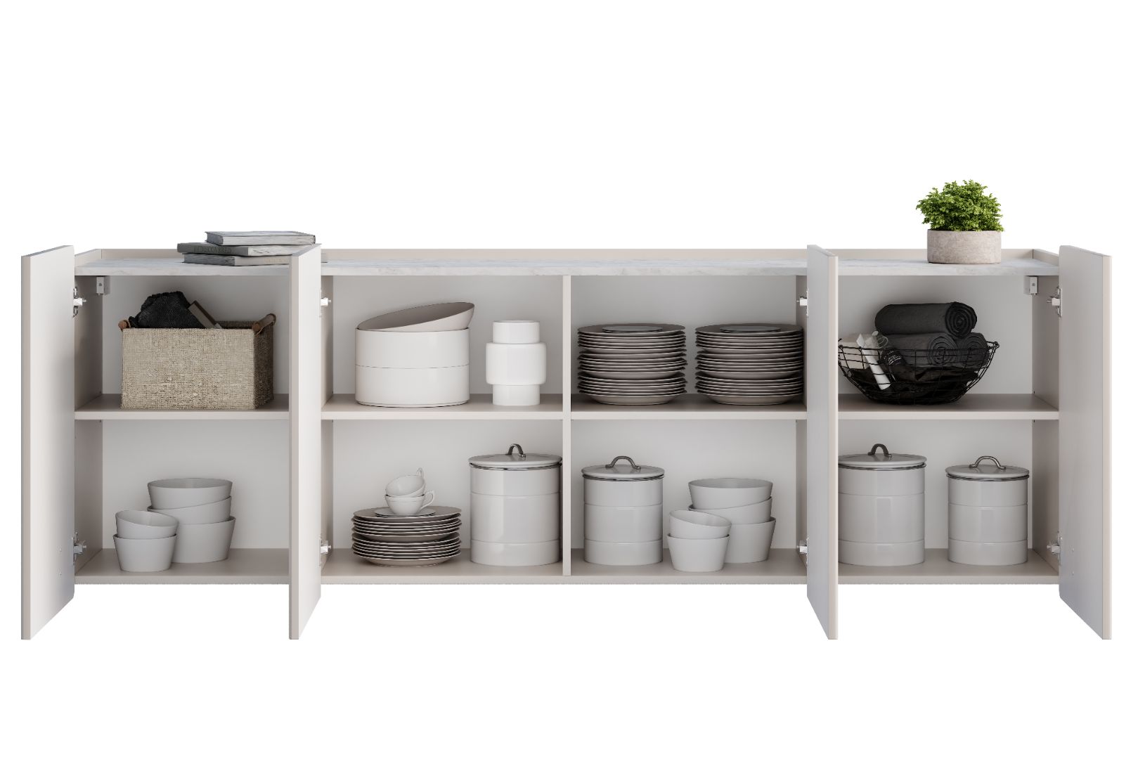 Malmi Kommode 200 cm, 4 Türen und 4 Einlegeböden, Material: MDF