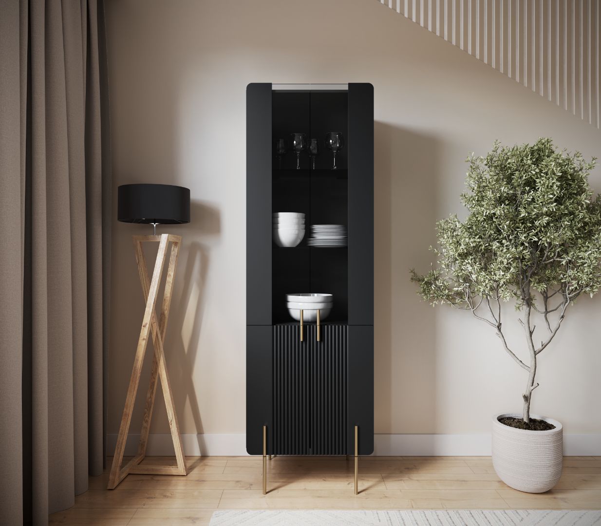 Vitrine Malmi 190cm, Material: MDF, Melaminplatte
