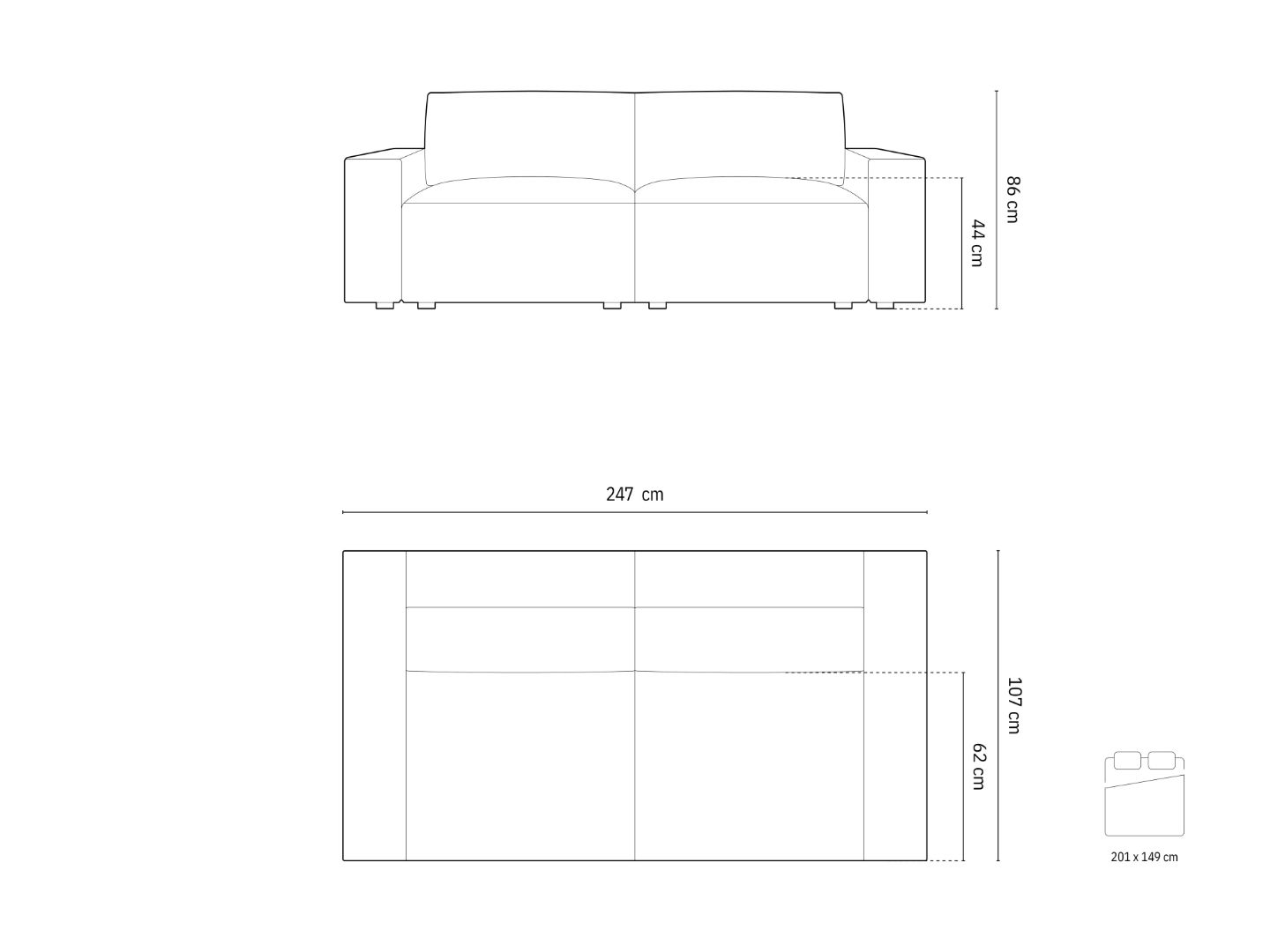 Jodie Schlafsofa 3-Sitzer, Material: Samt