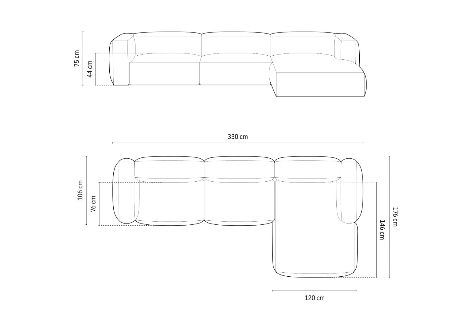 Ecksofa Martin, 330x176cm, Material: Cord