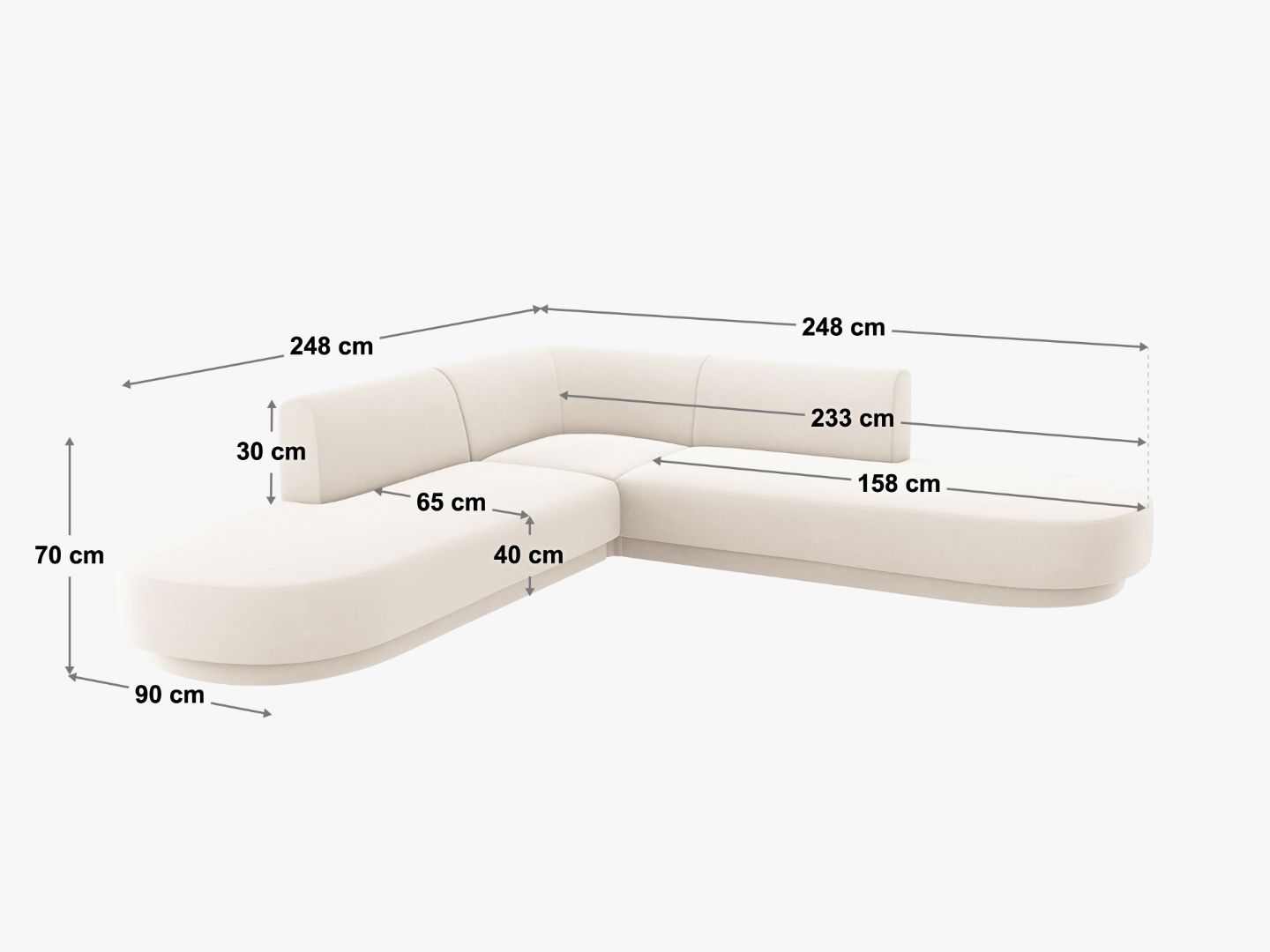 Ecksofa Miley abgerundet, 248x248cm, Material: Boucle