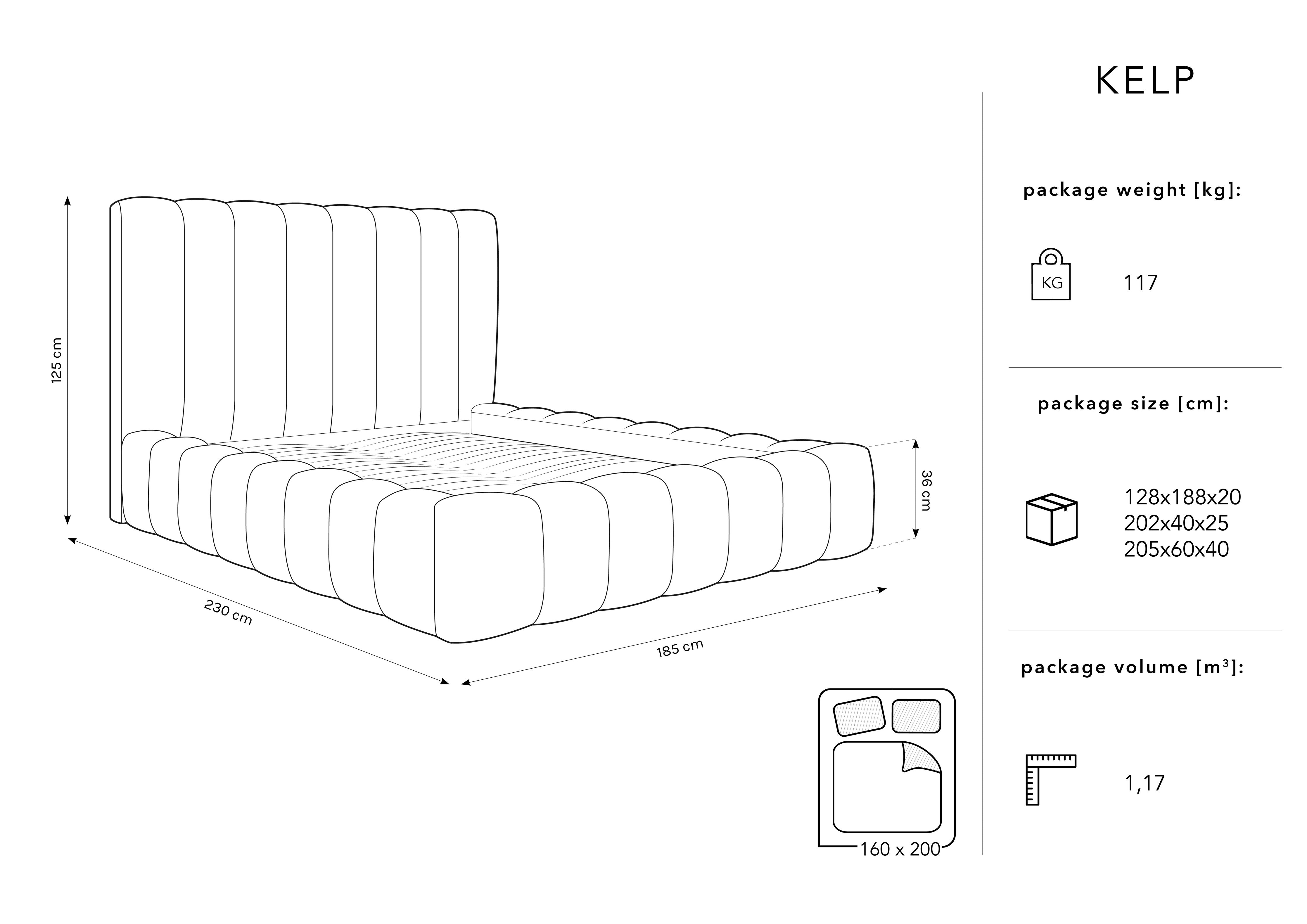 Kelp Bettgestell mit Kopfteil und Ablagefach, Material: Samt