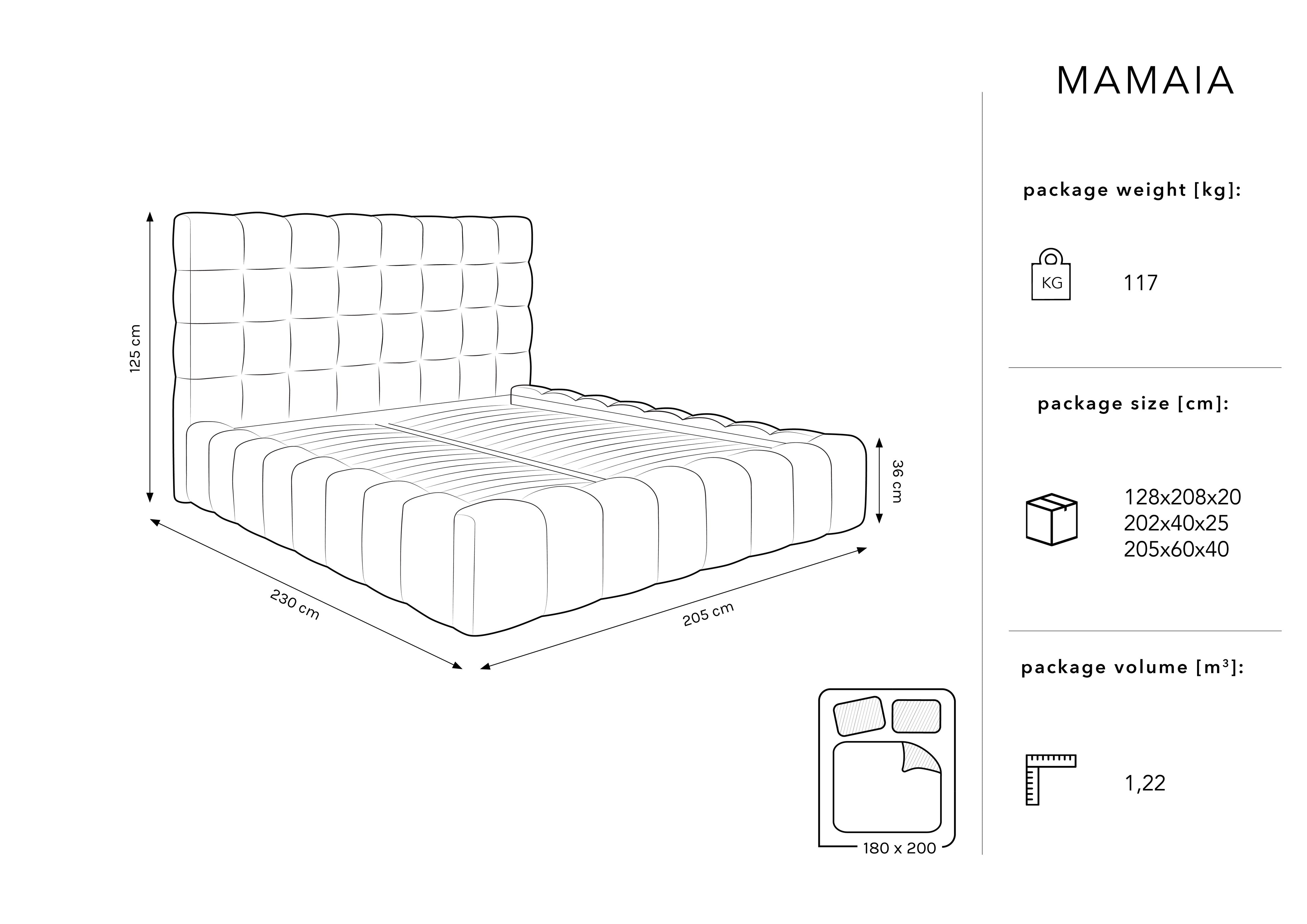 Mamaia Bettgestell mit Kopfteil und Bettkasten, Material: Samt