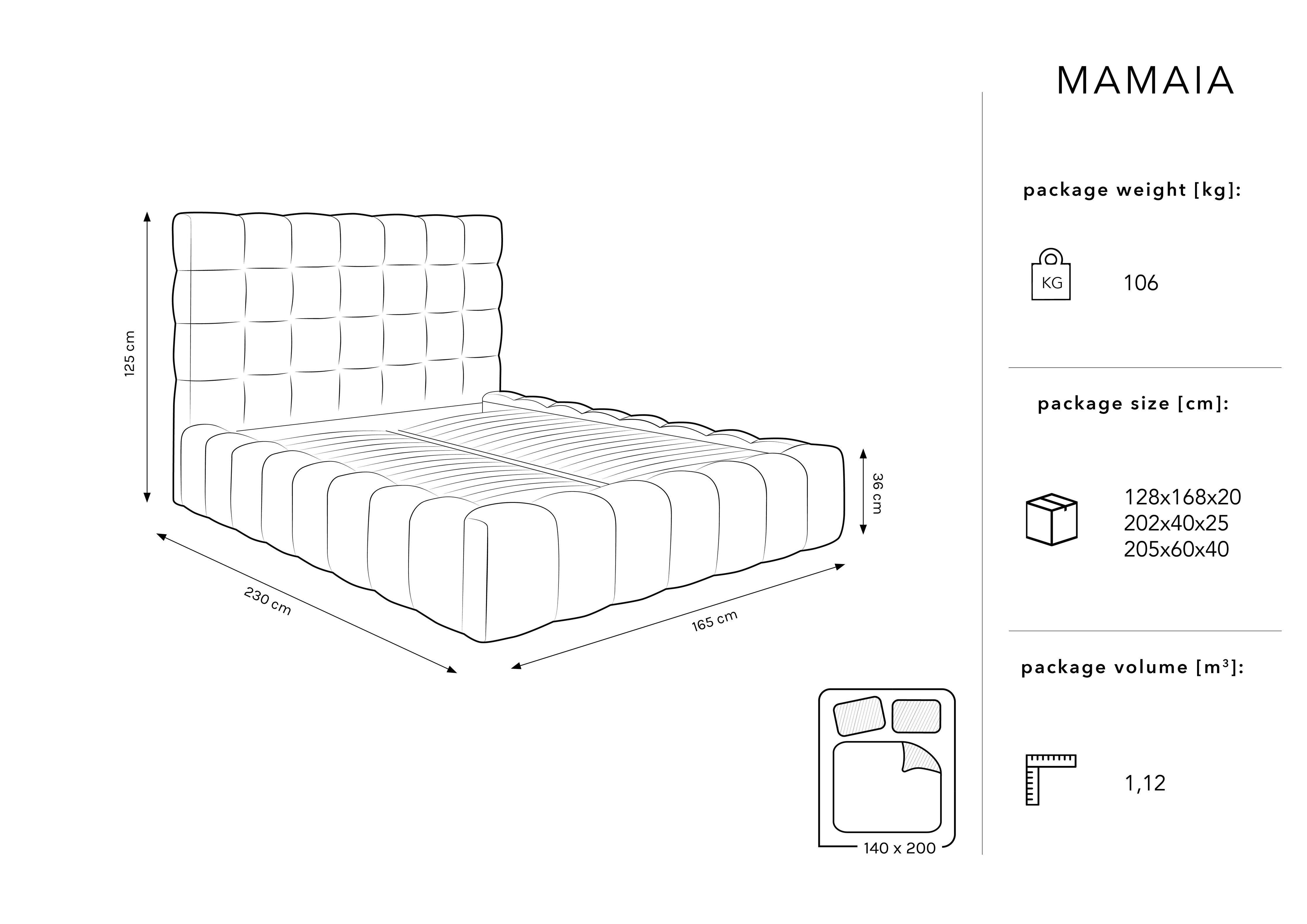 Mamaia Bettgestell mit Kopfteil und Bettkasten, Material: Samt