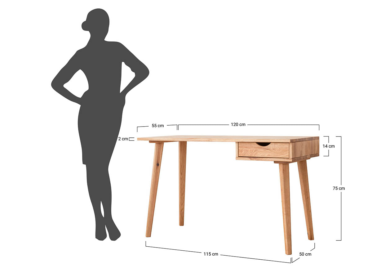 Schreibtisch Simona 120x55 cm, Material: Massivholz Eiche